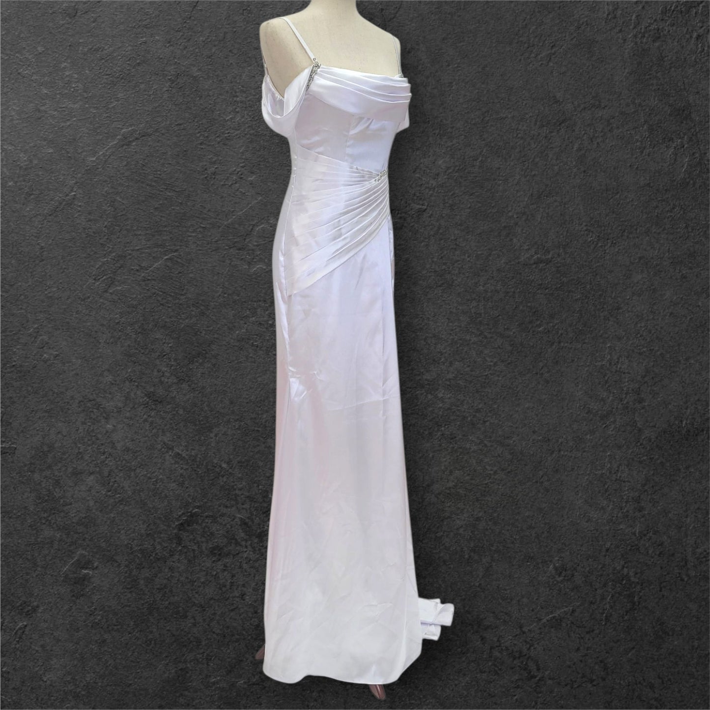 Silky Satin Wedding Dress with Full Corset Back and Off Shoulder Sleeves