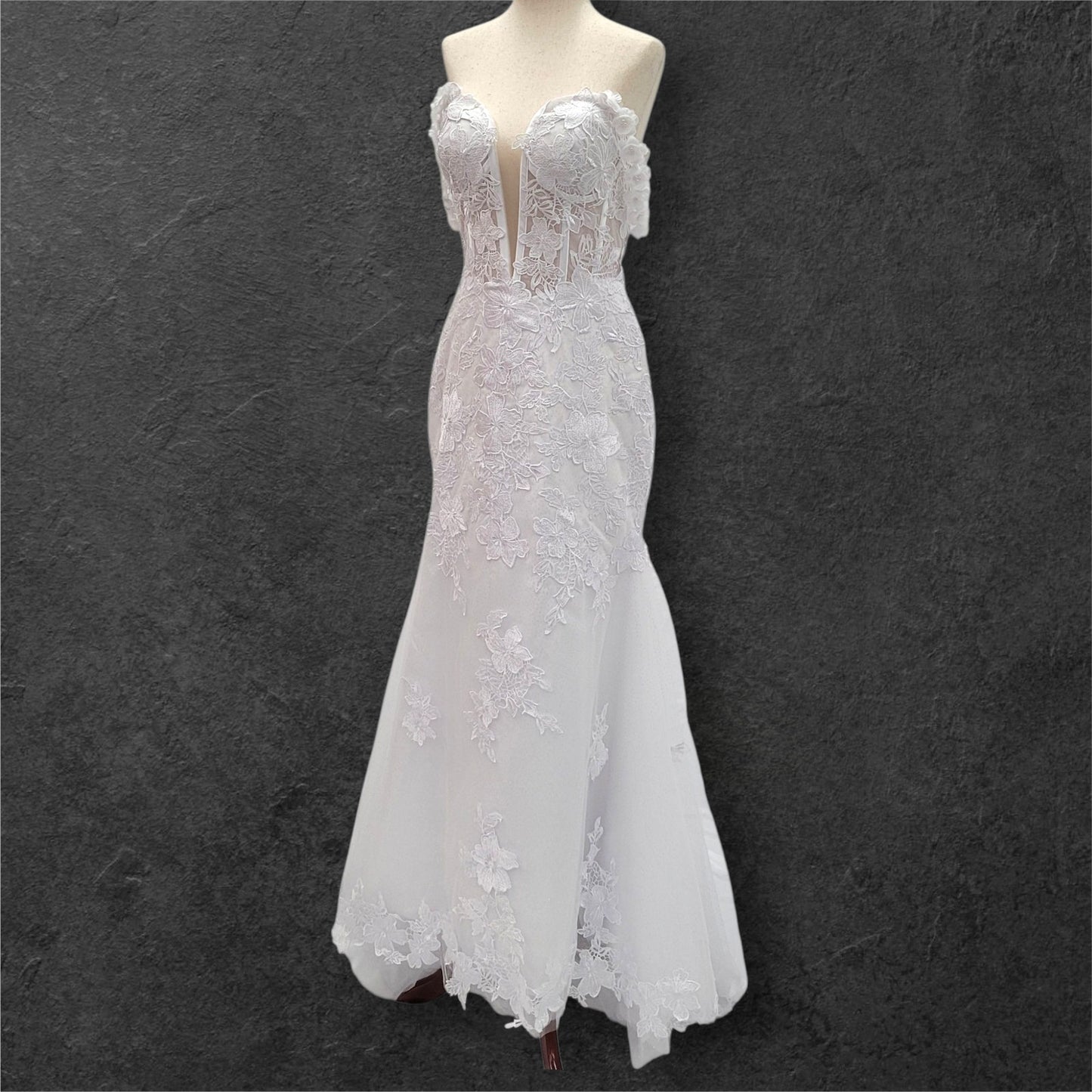 Fit n Flair Style Wedding Dress with Plunging V Neck and Train