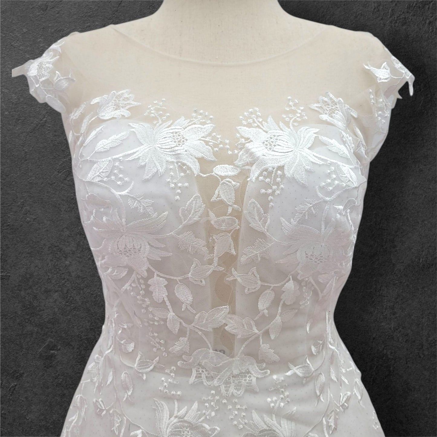 Cap Sleeve Wedding Dress with Floral Embroidery on Sparkle Fabric