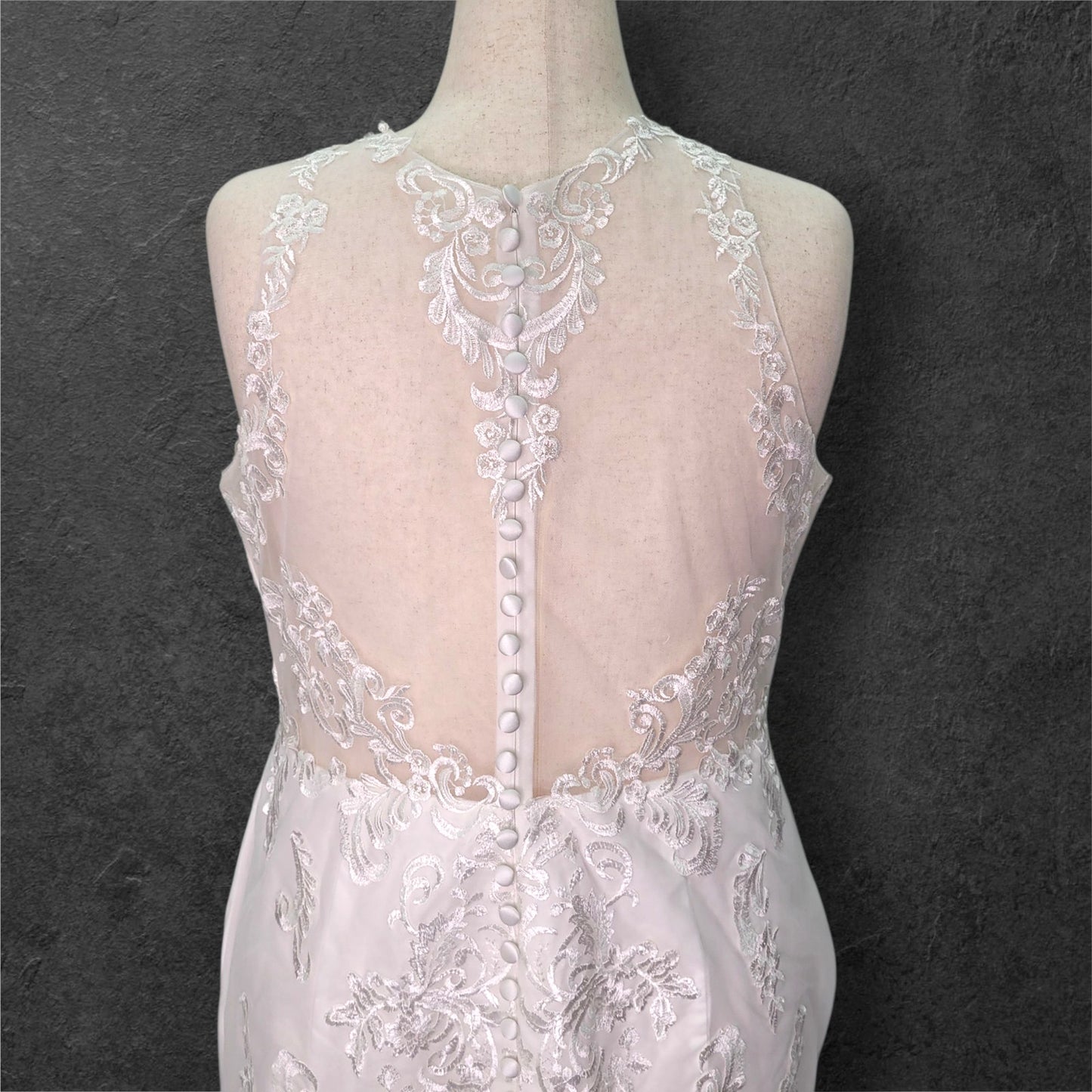 Halter Style Sleeveless Fit n Flair Wedding Dress with Sheer Mesh Back