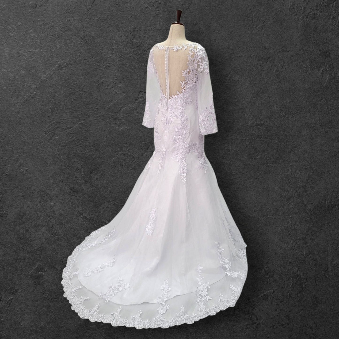 Long Sleeve Fit n Flair Wedding Dress with Zipper High Back Mesh Design