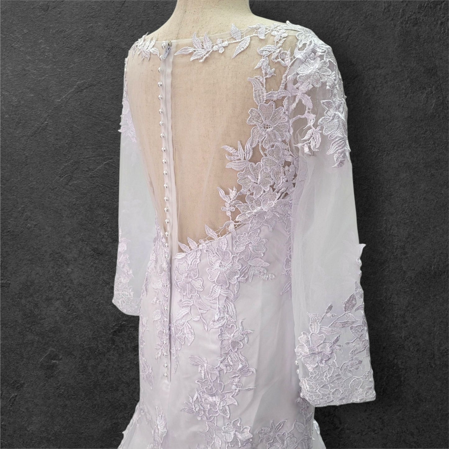 Long Sleeve Fit n Flair Wedding Dress with Zipper High Back Mesh Design