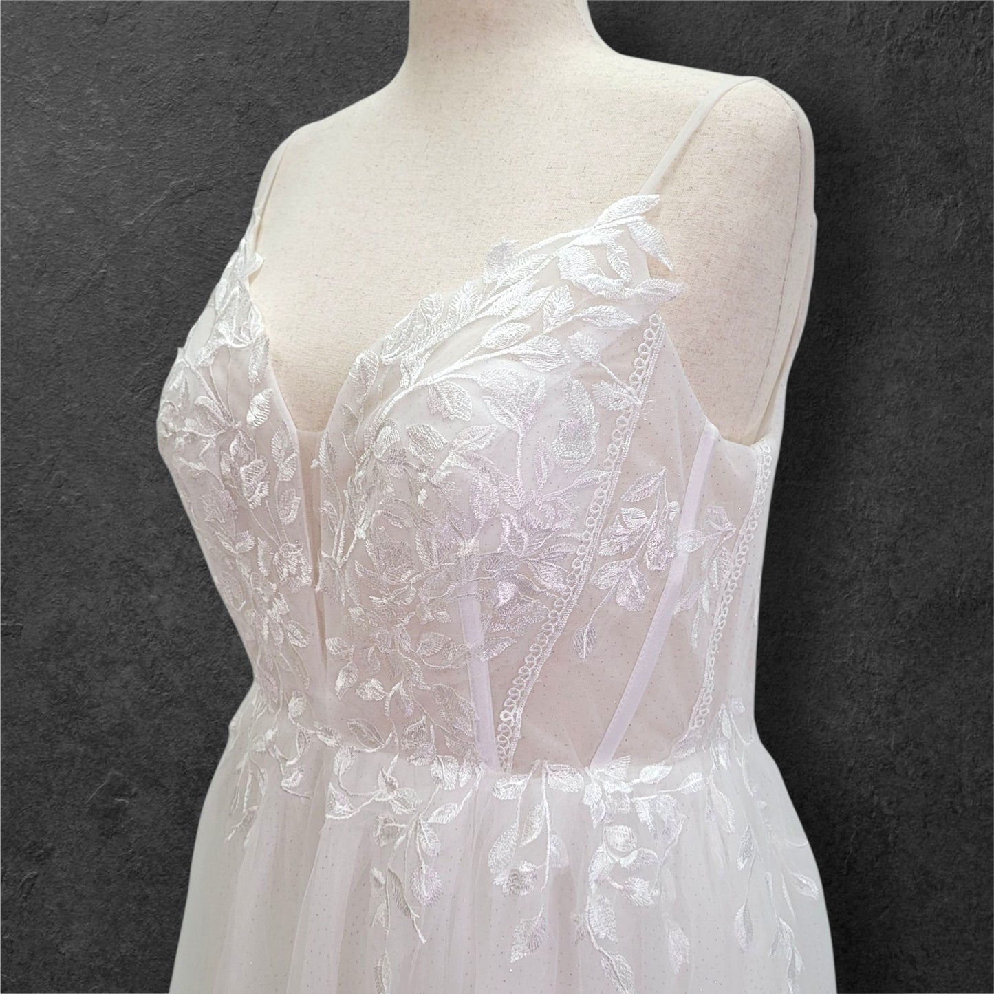 Tulle A Line Wedding Dress with Low Back and Sparkle Throughout