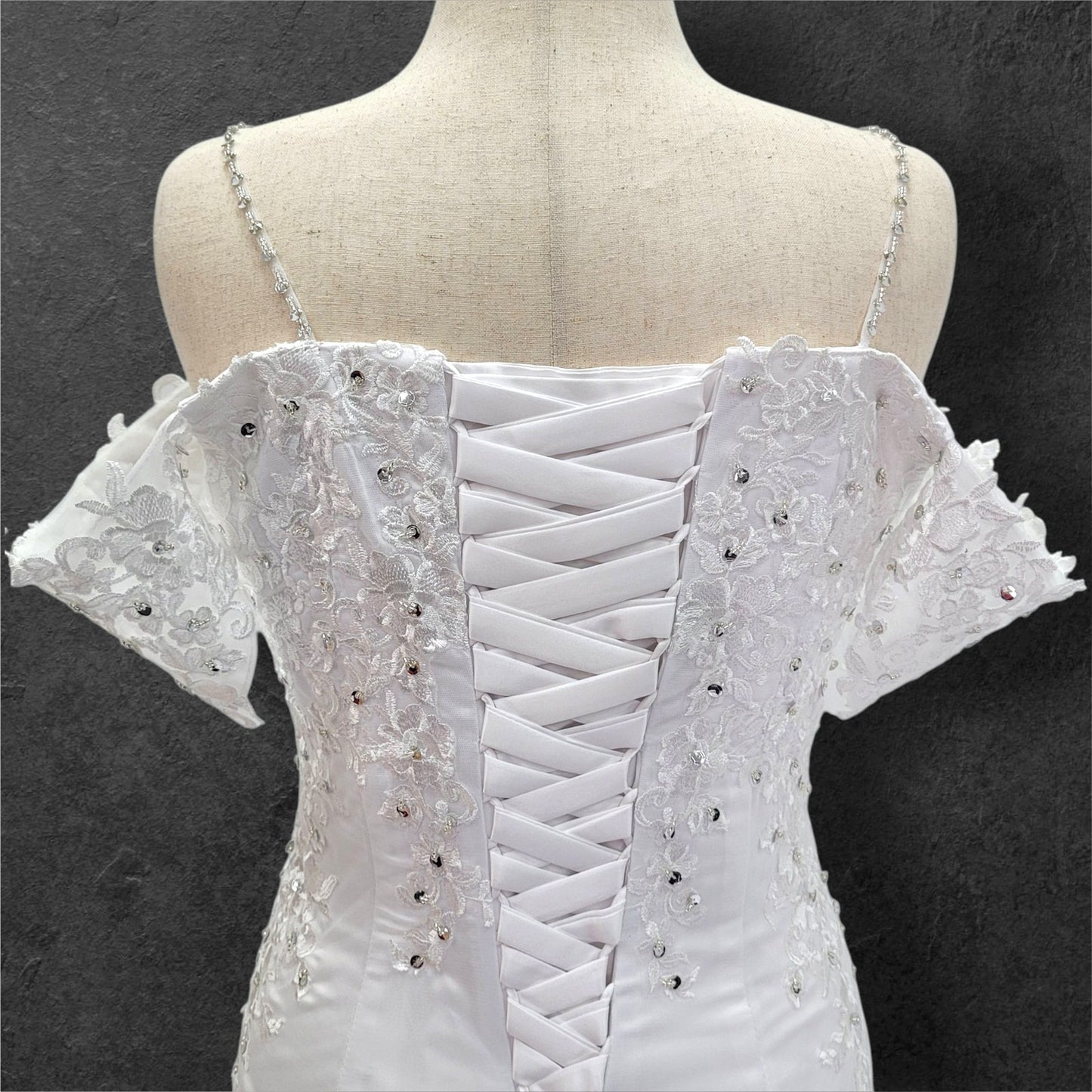 Fun Tulle Trumpet Skirt Wedding Dress with Corset Back and Off Shoulder Sleeves