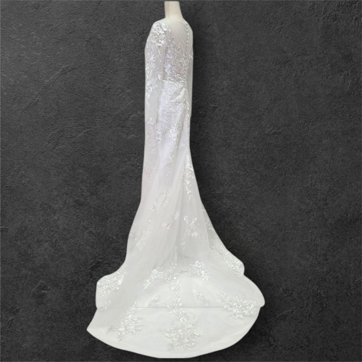 Trumpet Style Wedding Dress with Train and Fitted Long Sleeves
