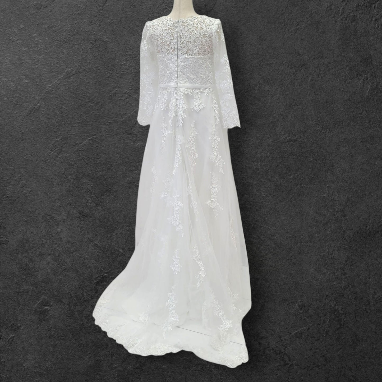 Long Sleeve Embroidered Wedding Dress with High Neck