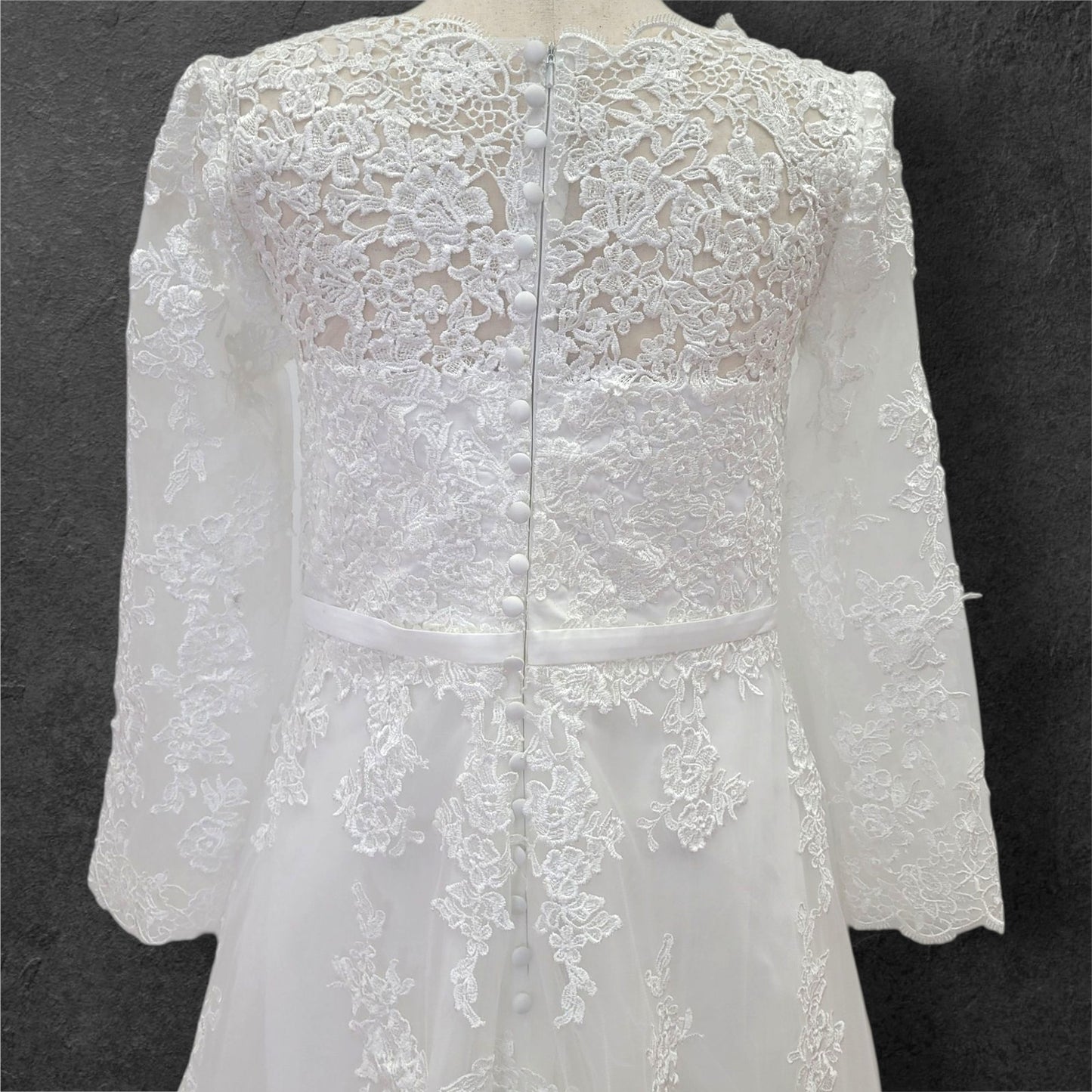 Long Sleeve Embroidered Wedding Dress with High Neck