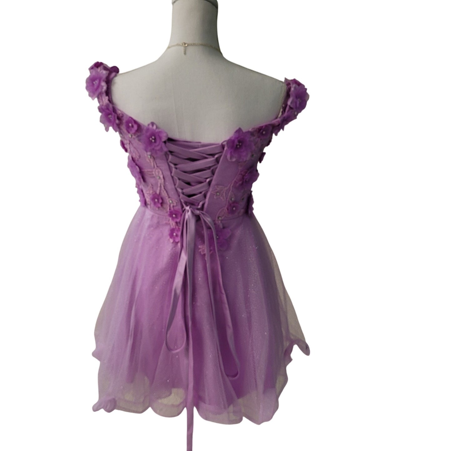 Women's Lilac Short Flower Off Shoulder Dress