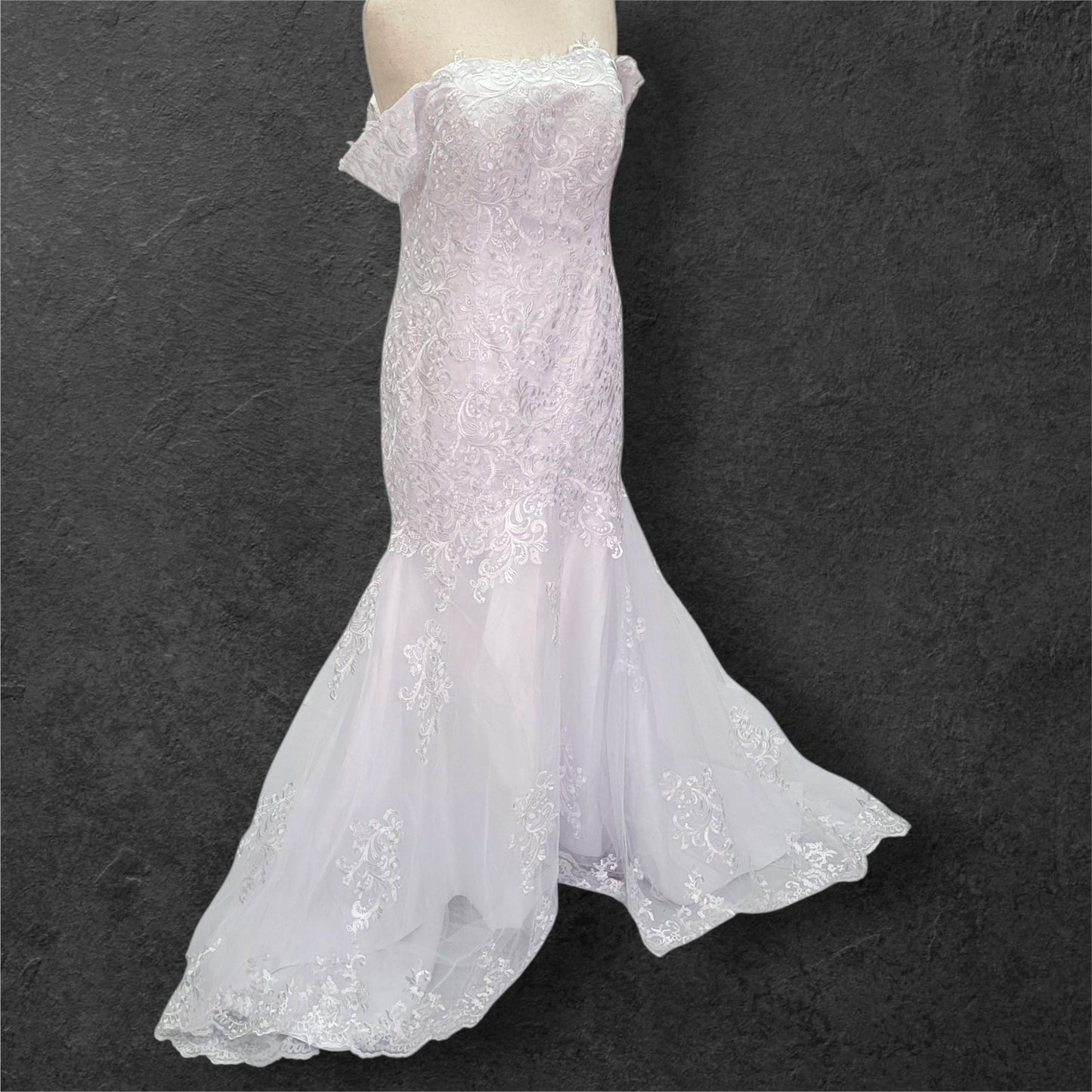 Trumpet Style Wedding Dress with Off Shoulder Sleeves and Corset Back