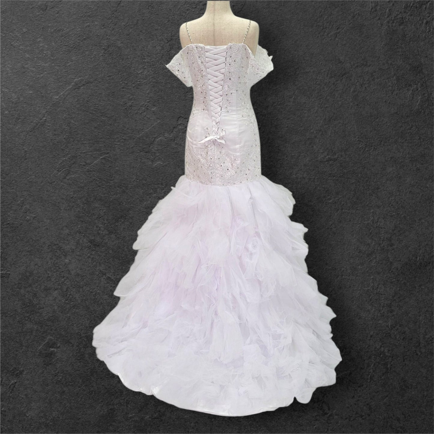 Fun Tulle Trumpet Skirt Wedding Dress with Corset Back and Off Shoulder Sleeves