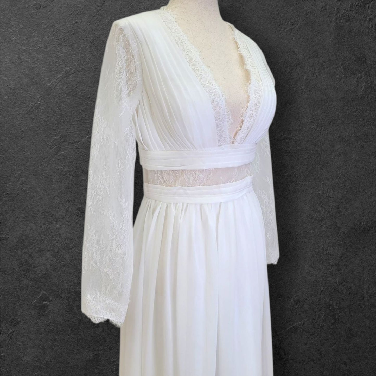 Boho Column Wedding Dress with Semi Sheer Midsection Band