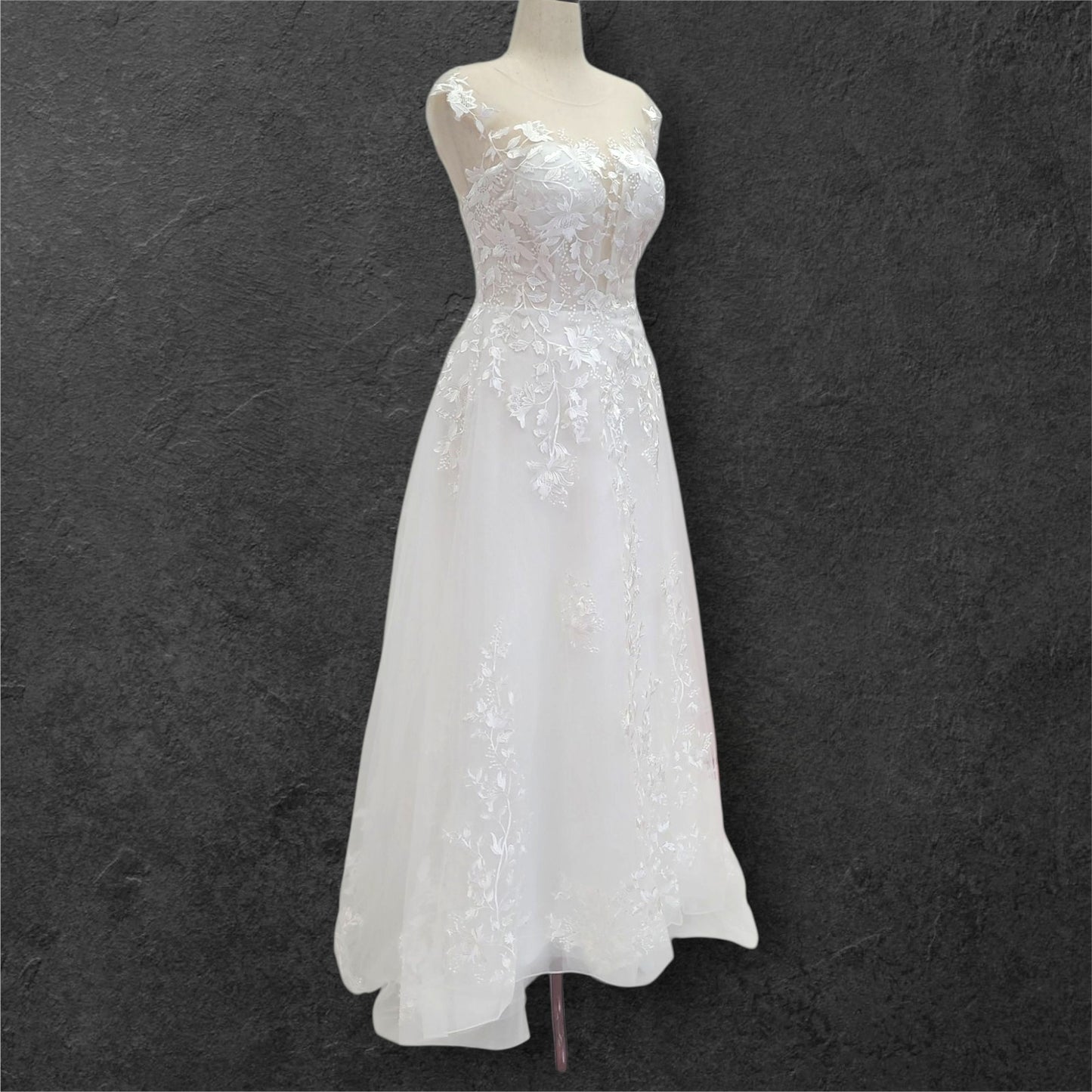 Cap Sleeve Wedding Dress with Floral Embroidery on Sparkle Fabric