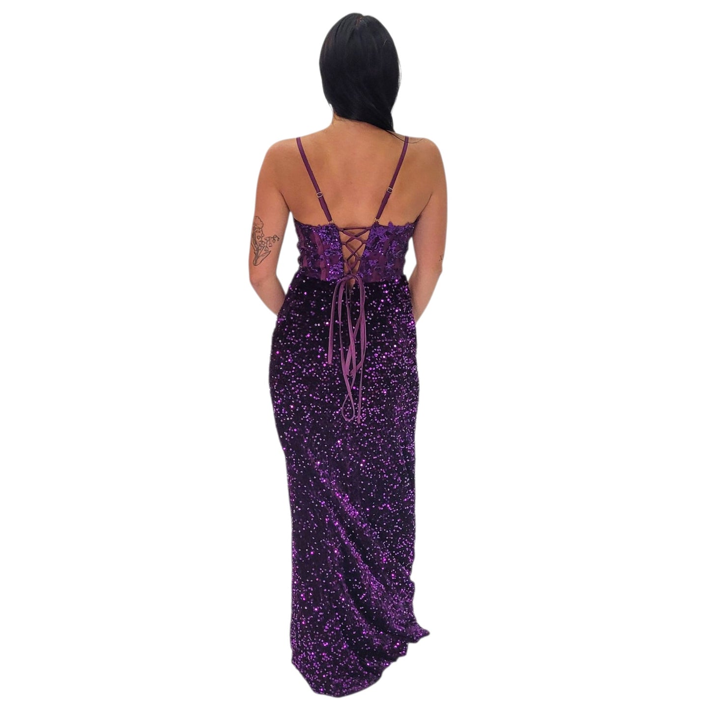 Sequin Evening Gown with Detailed Bodice and Corset Back