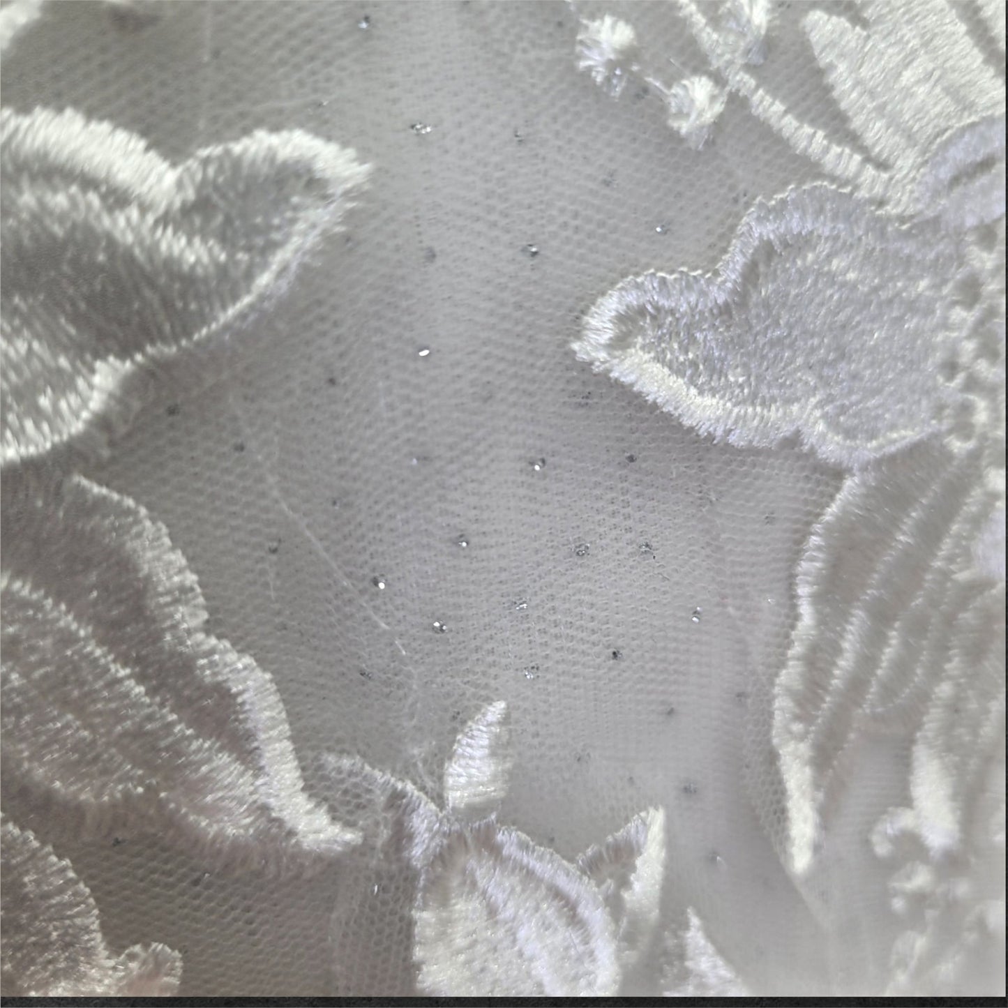 Cap Sleeve Wedding Dress with Floral Embroidery on Sparkle Fabric