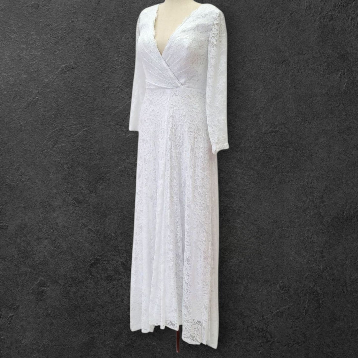 Wrap Style Long Sleeve Lace Wedding Dress with V Neck Bodice