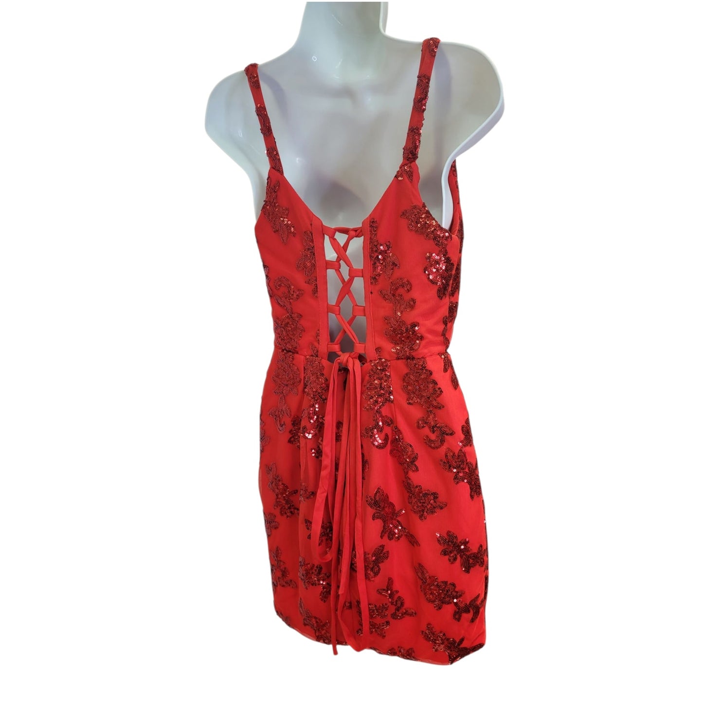 Women's Short Red Sequin Patterned Dress