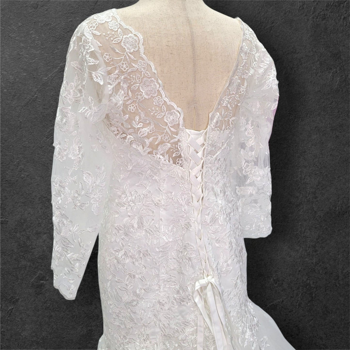 Long Sleeve Trumpet Style Wedding Dress with V Neck and Corset Back