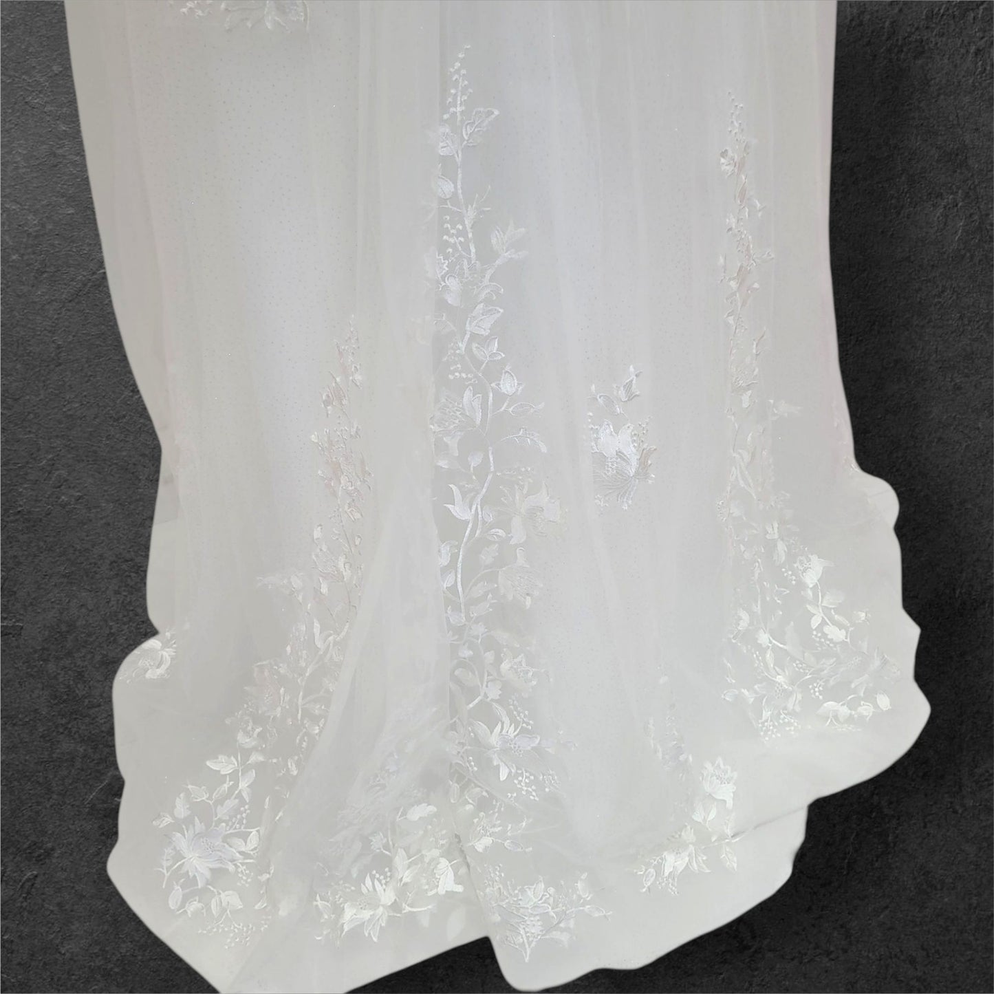 Cap Sleeve Wedding Dress with Floral Embroidery on Sparkle Fabric