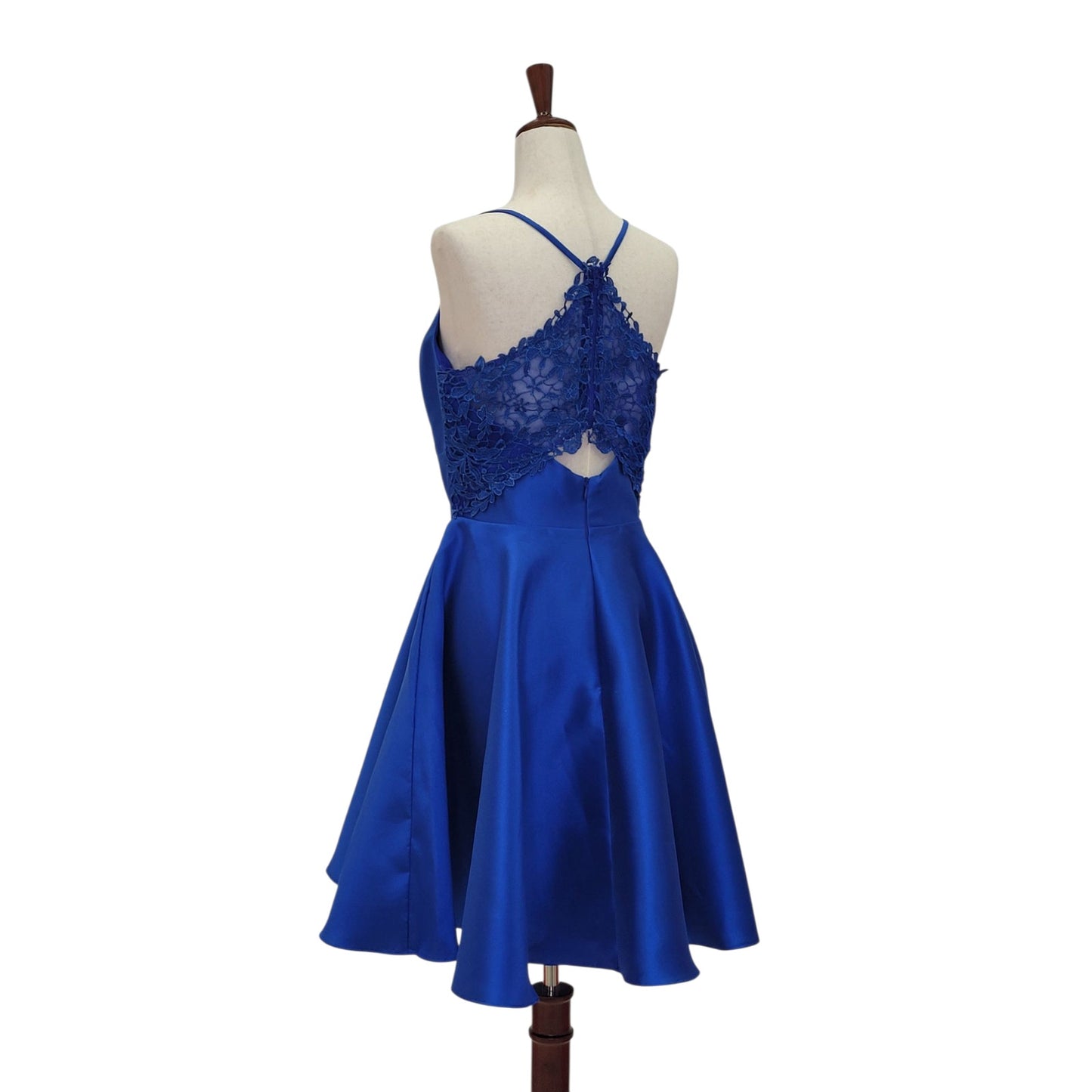 Royal Blue Cocktail Dress with Lace Back and Cutout