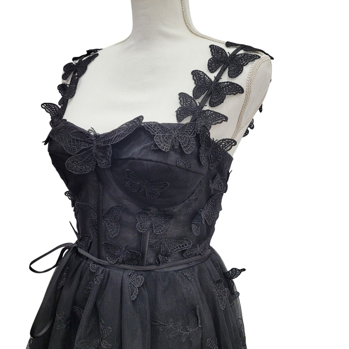 Women's Black Butterfly Dress with Corset Back