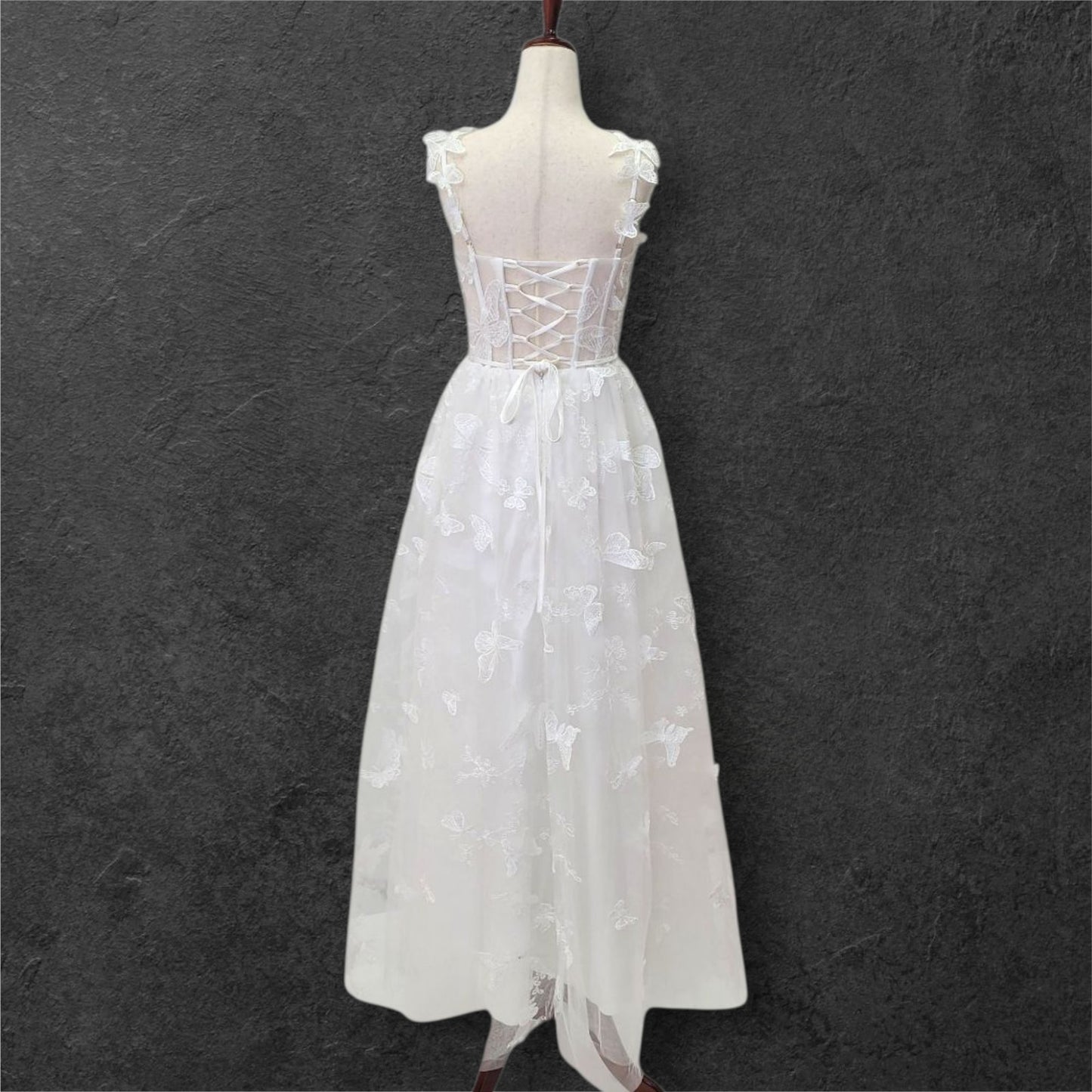 Butterfly Wedding Dress with Sheer Bodice and Corset Back