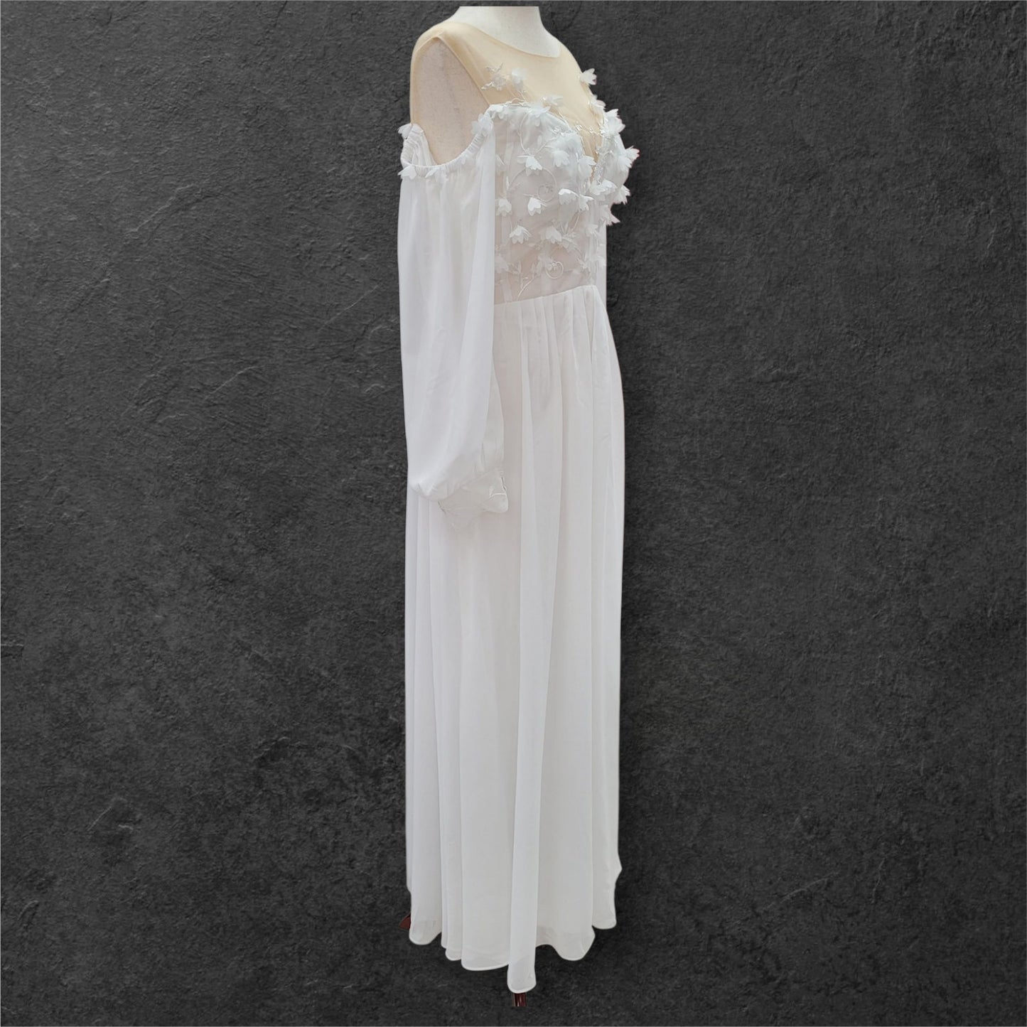 Boho Chiffon Off Shoulder Long Sleeve Wedding Dress with Flowers