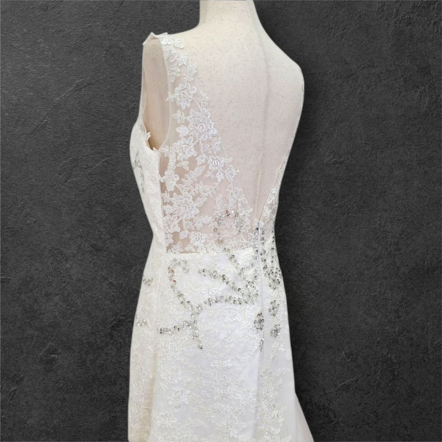 Detailed V Neck Wedding Dress with Silver Sequin Design