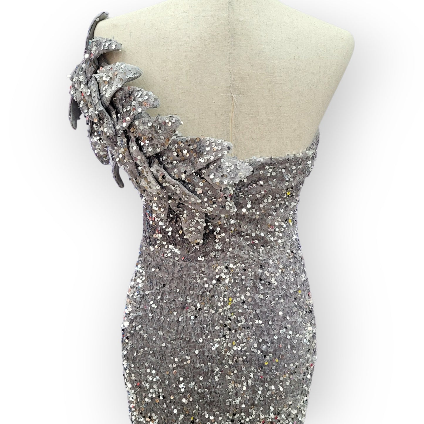 Elegant and Fun Sequin Evening Gown with Decorative Shoulder Strap