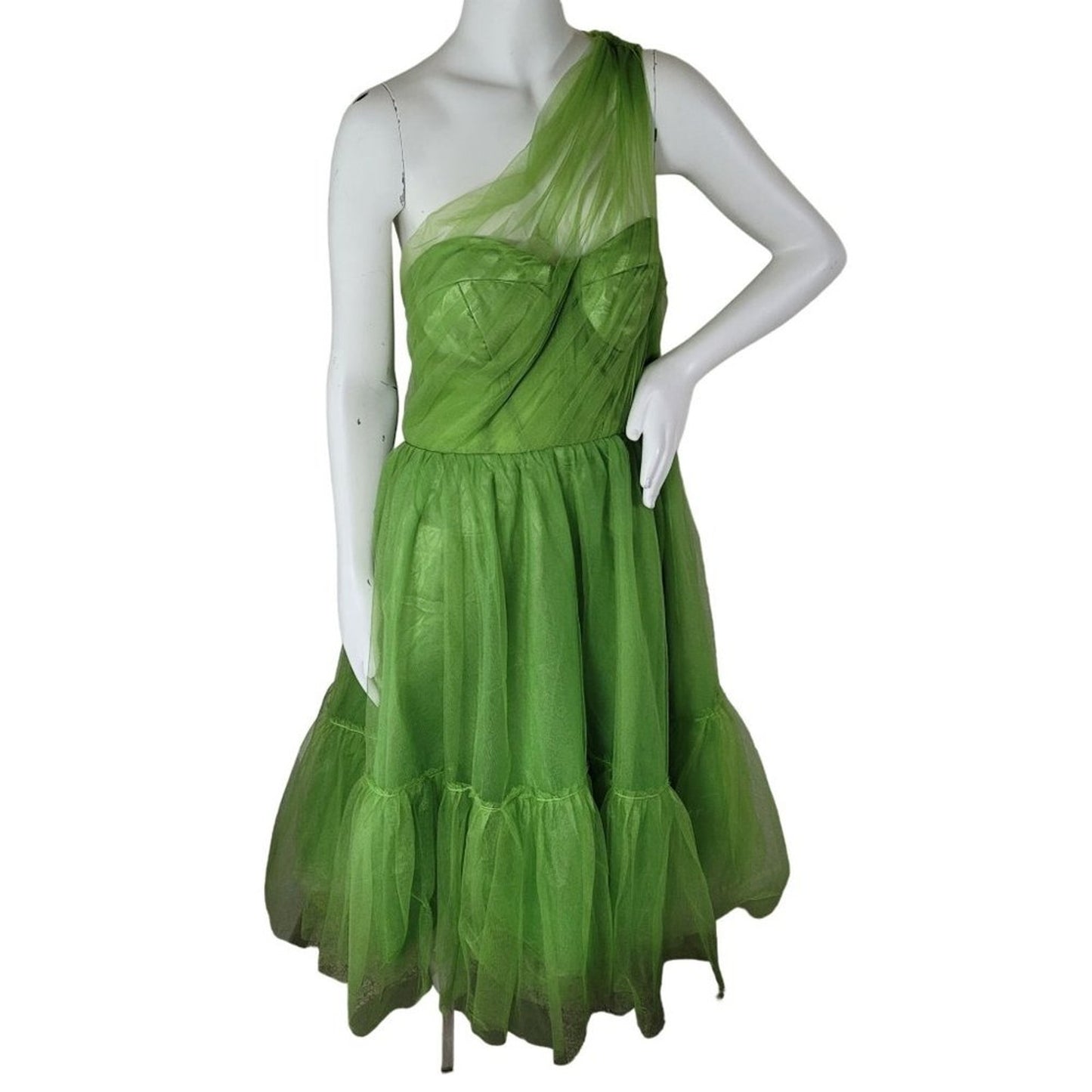 Green Formal Dress Short One Shoulder Size 16