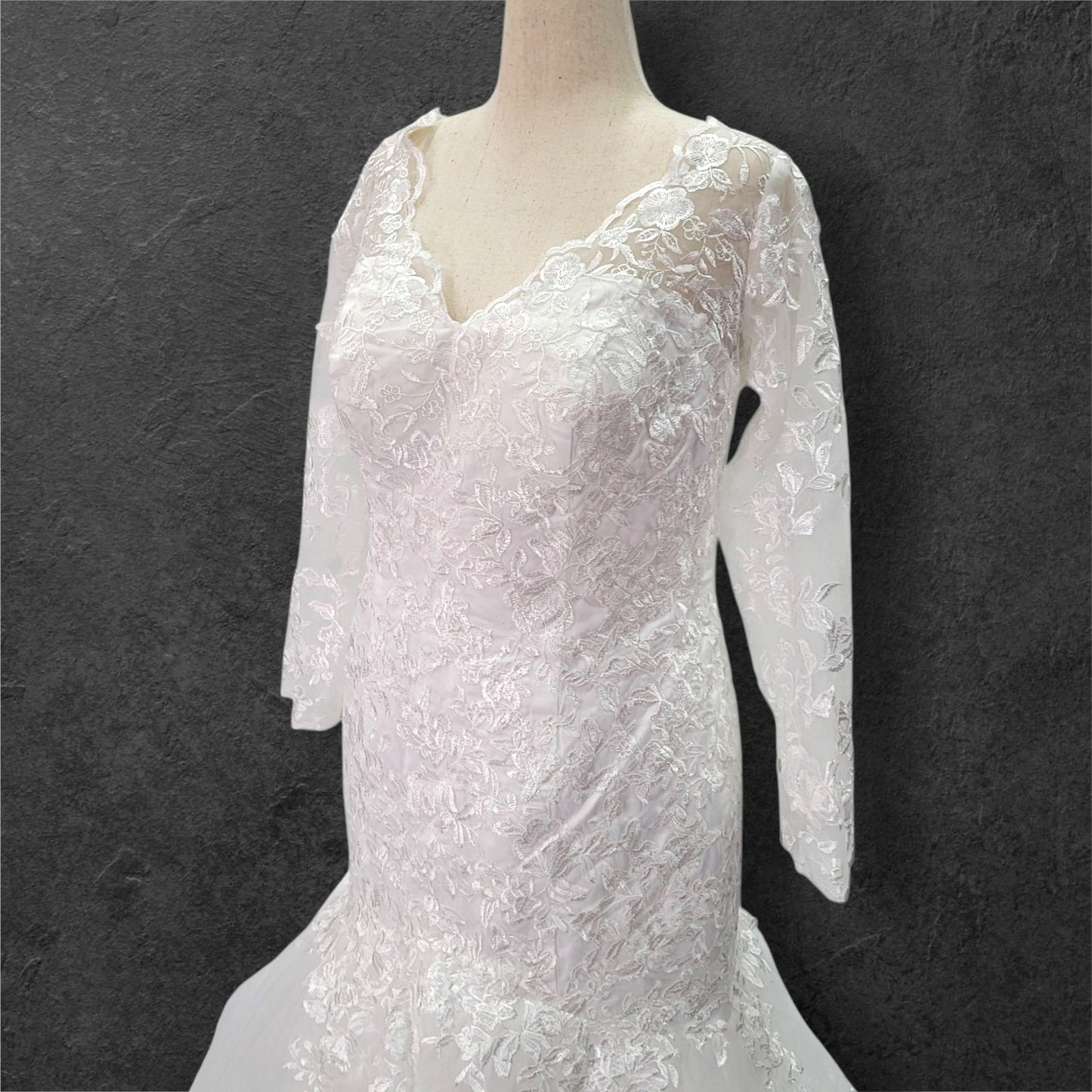 Long Sleeve Trumpet Style Wedding Dress with V Neck and Corset Back