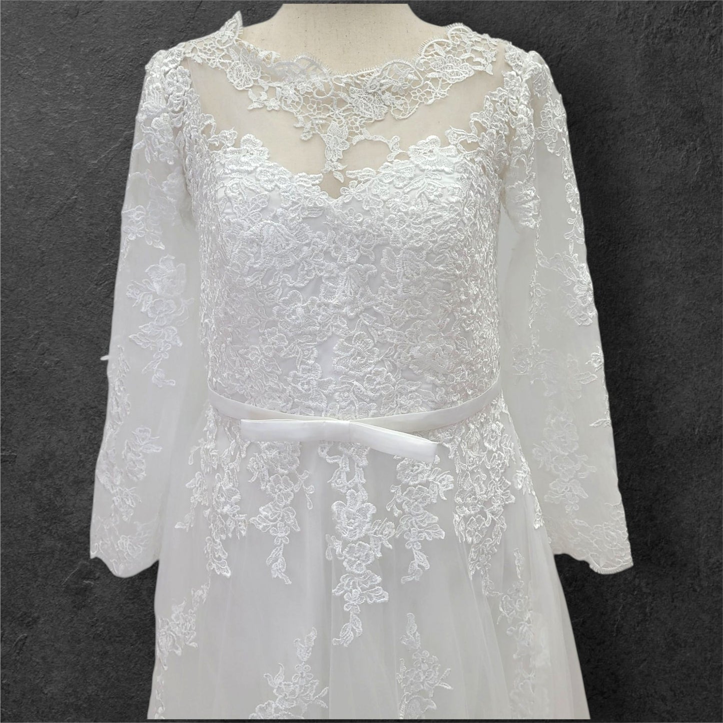 Long Sleeve Embroidered Wedding Dress with High Neck