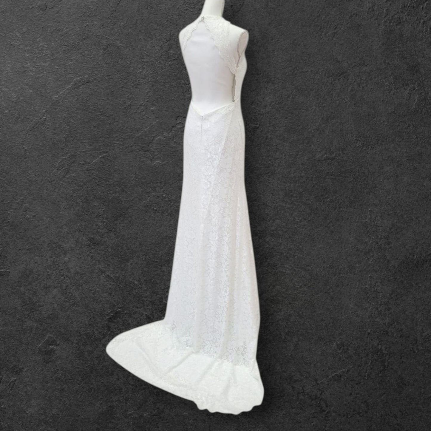 Lace Open Back Wedding Dress with High Neckline