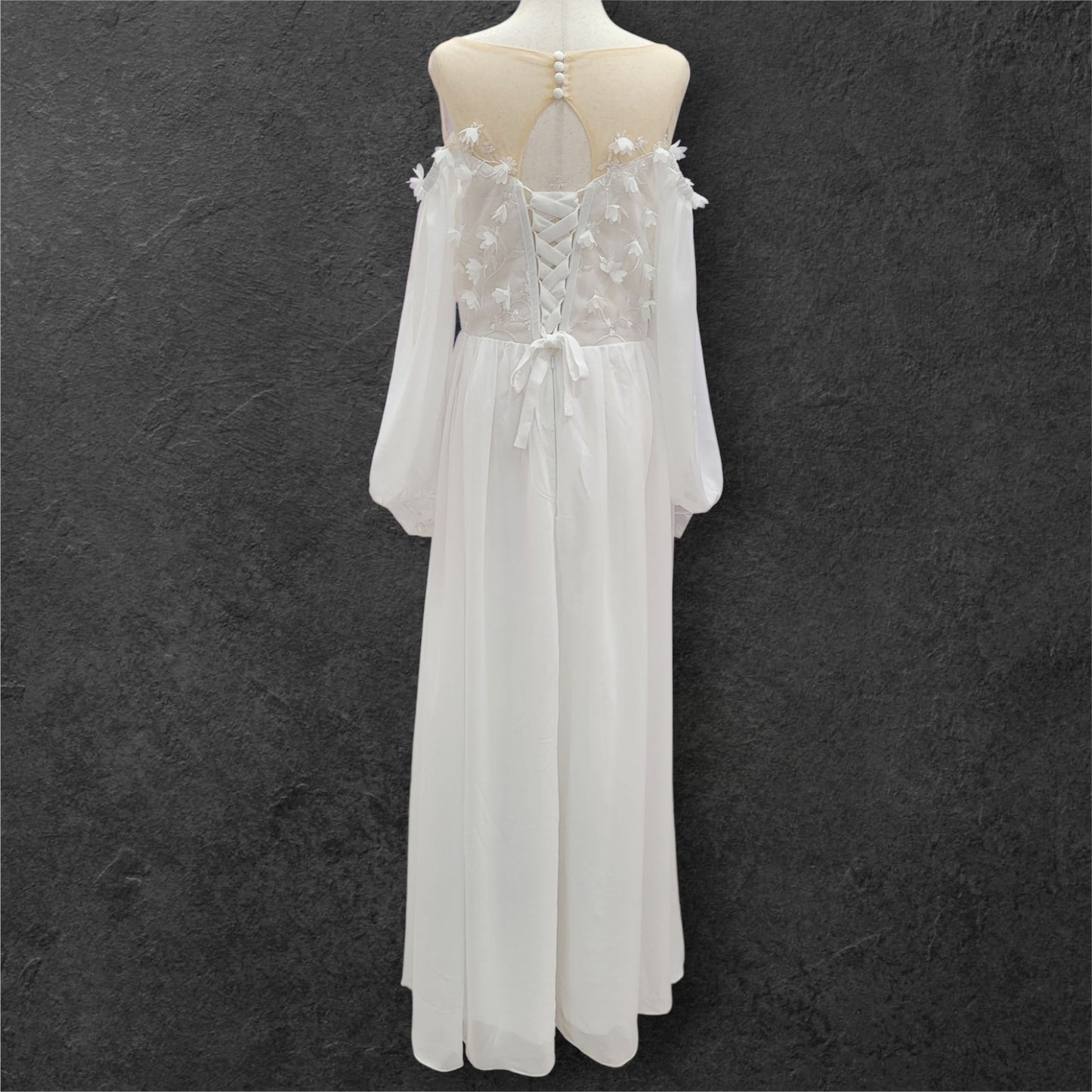 Boho Chiffon Off Shoulder Long Sleeve Wedding Dress with Flowers