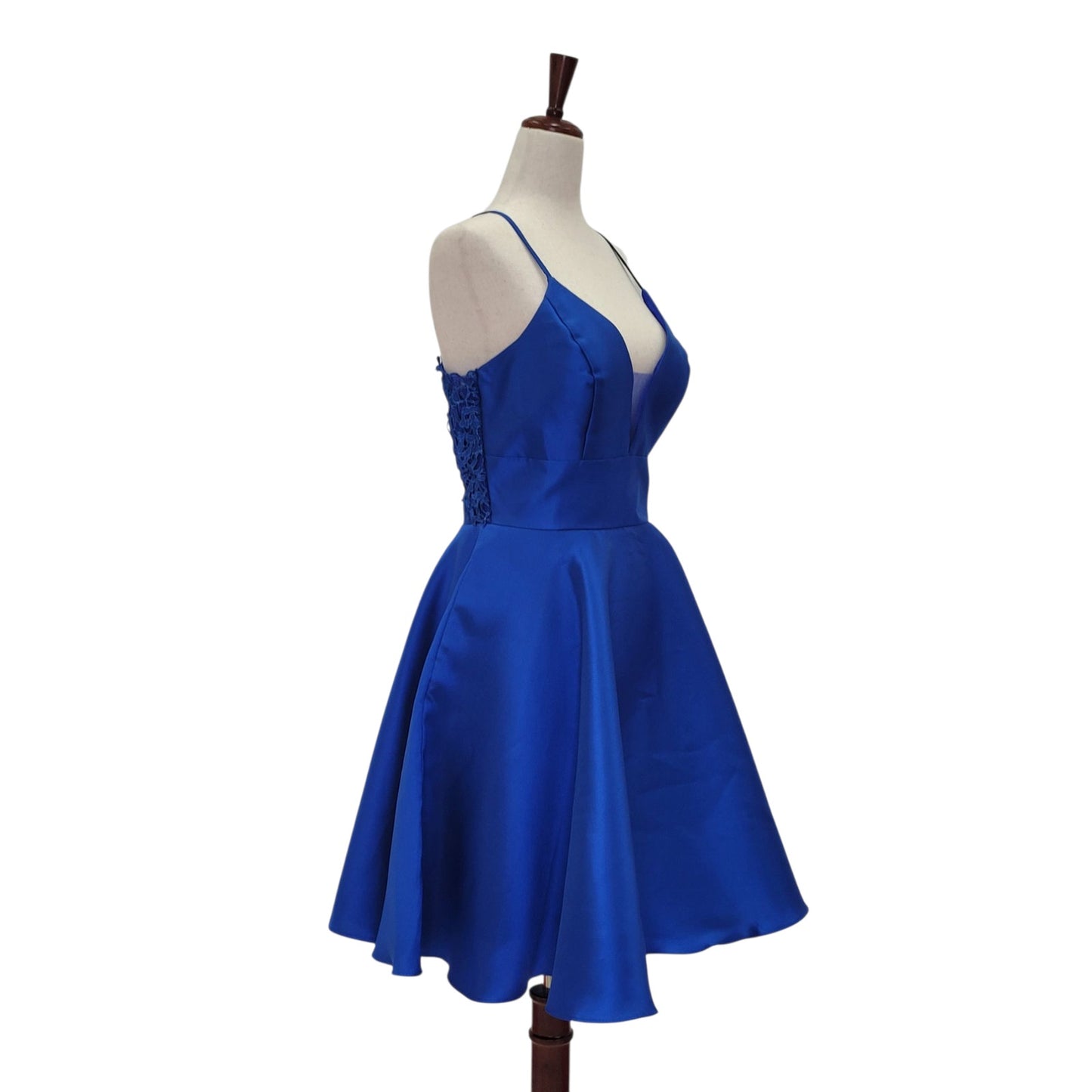Royal Blue Cocktail Dress with Lace Back and Cutout