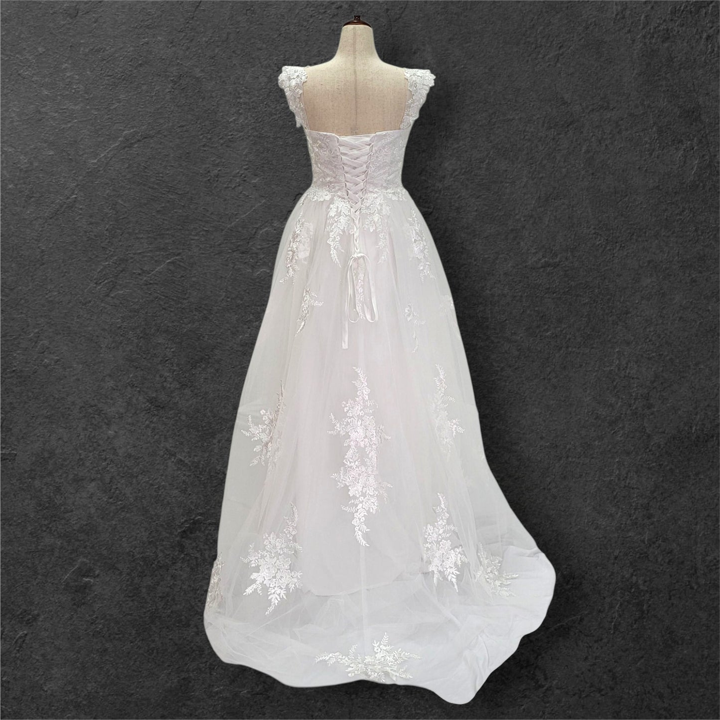 A Line Tulle Wedding Dress with Floral Appliques and Corset Back