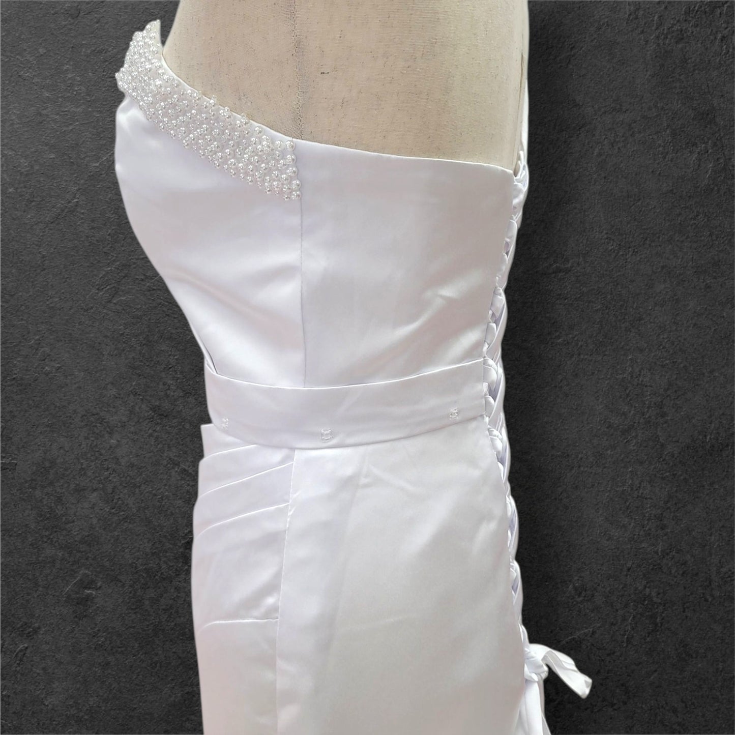 One Shoulder Satin Wedding Dress with Detachable Skirt