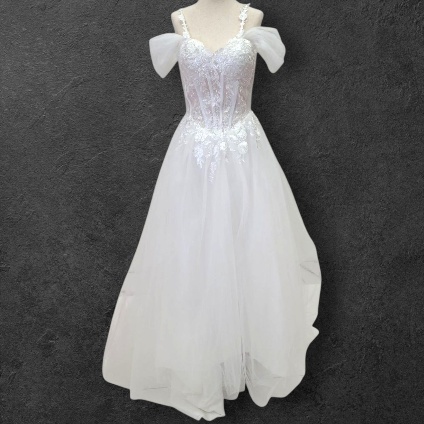 Tulle Off-Shoulder Ballgown Wedding Dress with Corset Boning