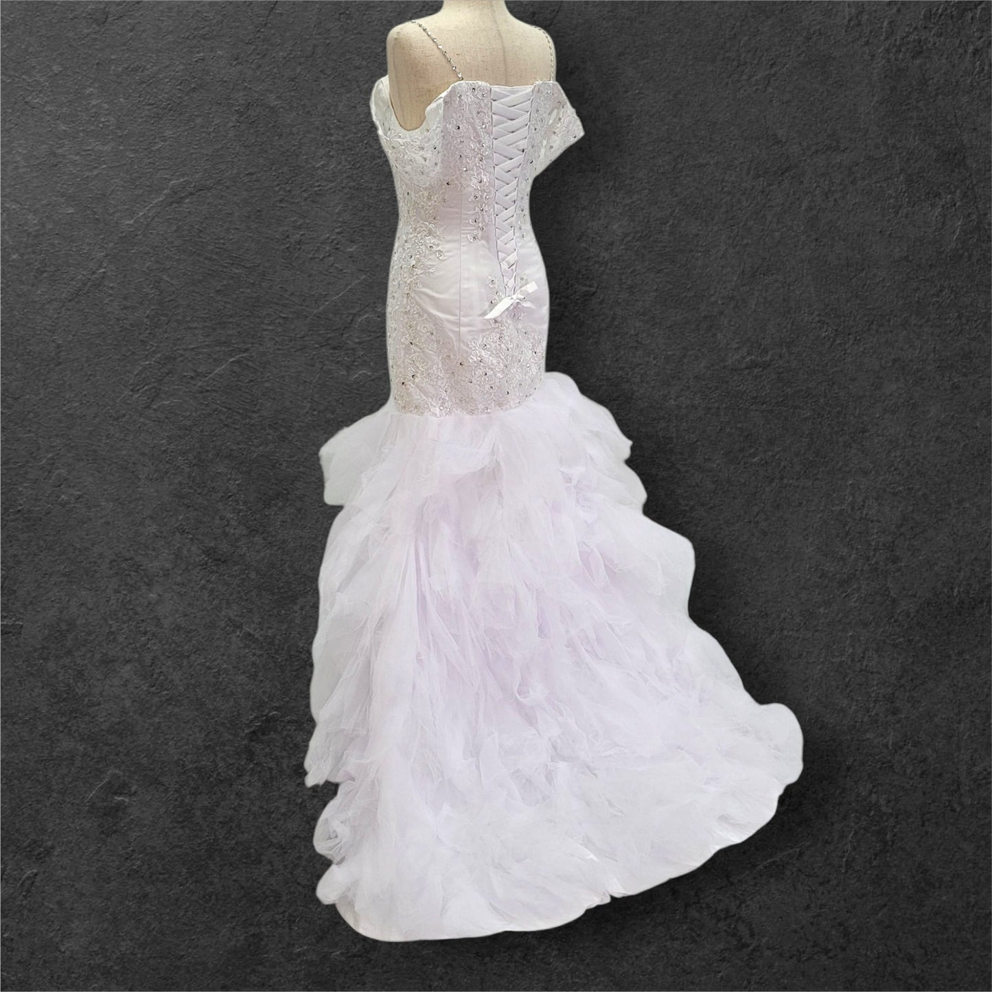 Fun Tulle Trumpet Skirt Wedding Dress with Corset Back and Off Shoulder Sleeves