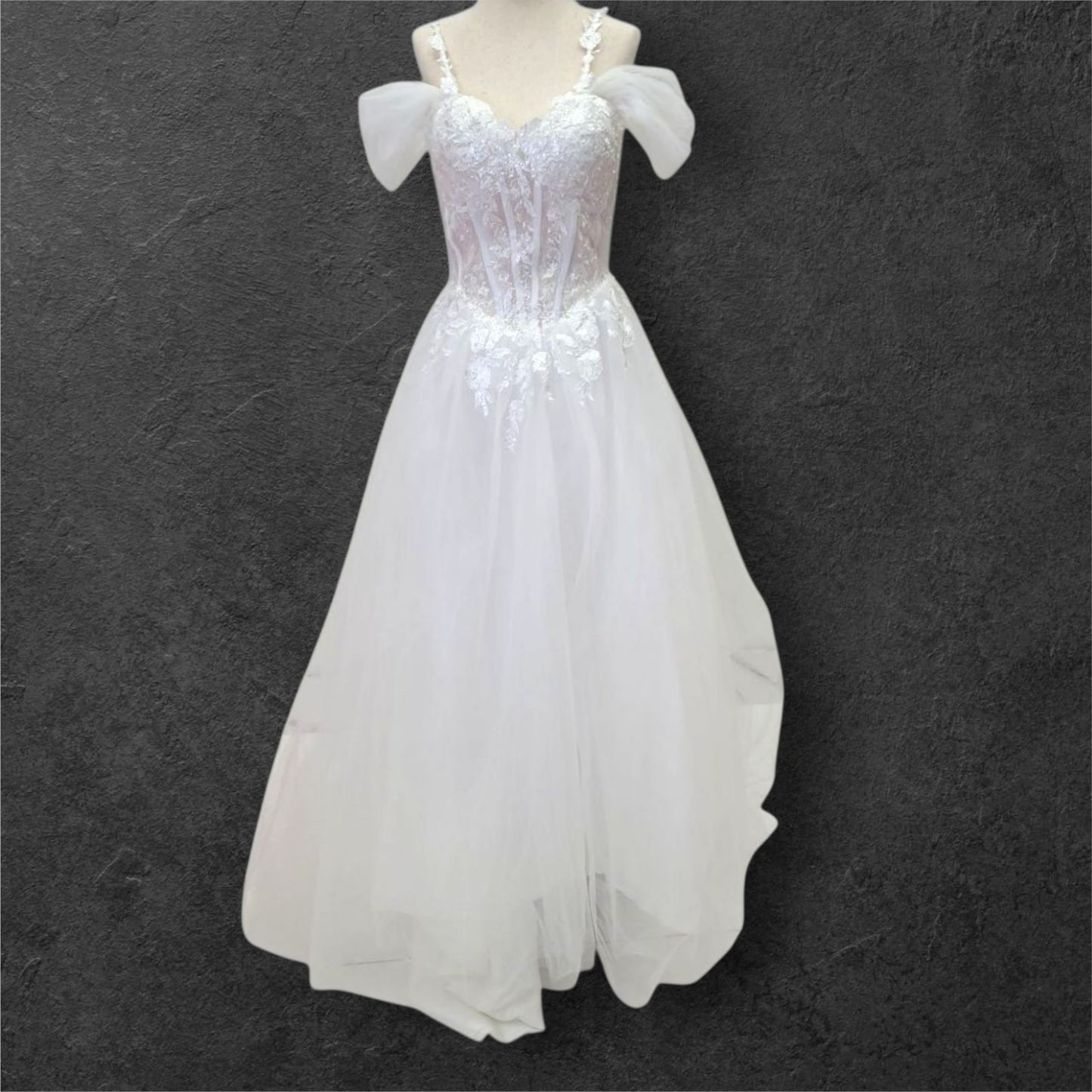 Tulle Off-Shoulder Ballgown Wedding Dress with Corset Boning
