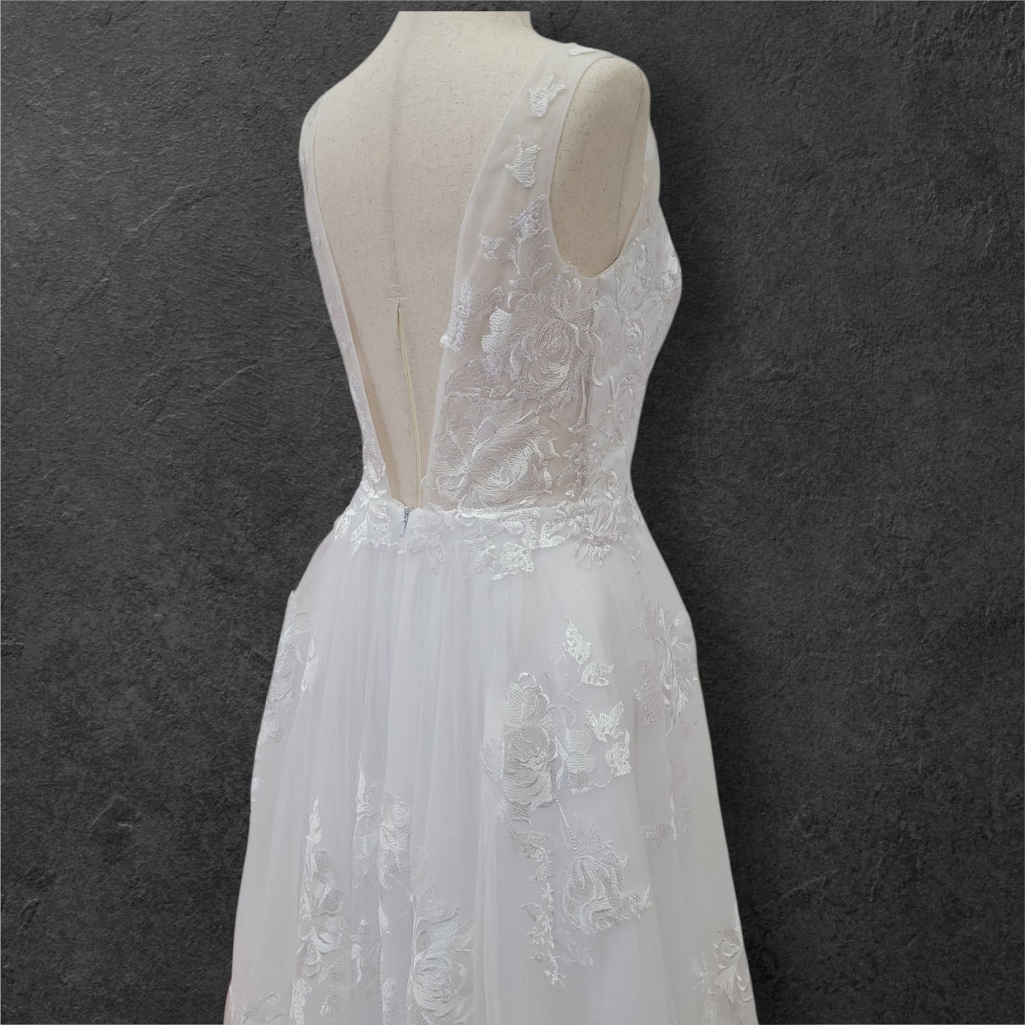 Classic A-Line Wedding Dress with Embroidered Appliques on Tulle