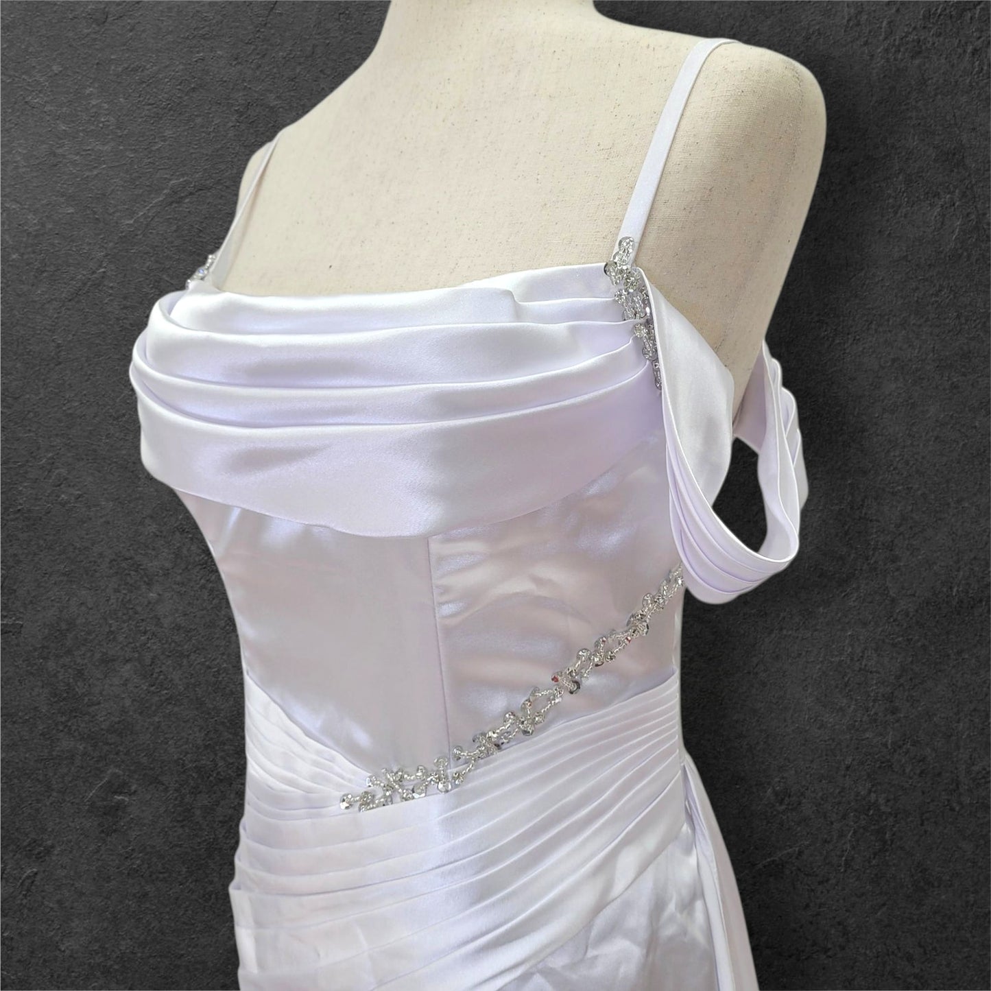 Silky Satin Wedding Dress with Full Corset Back and Off Shoulder Sleeves