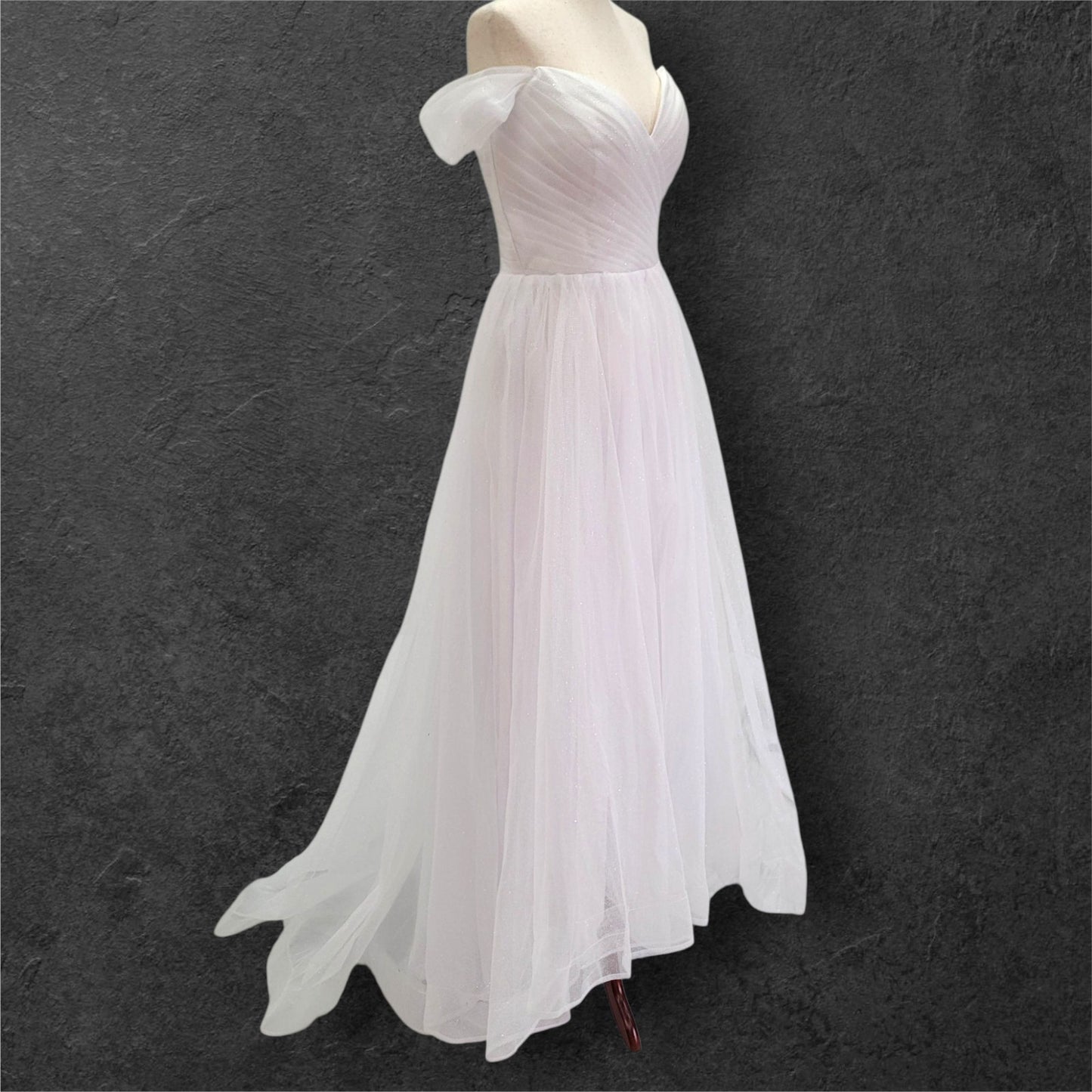 Long Sparkle Ballgown Style Wedding Dress with Off Shoulder Sleeves