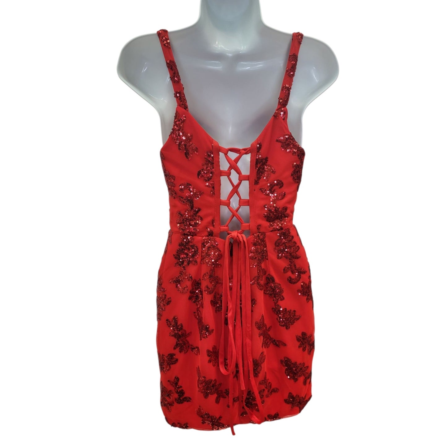 Women's Short Red Sequin Patterned Dress