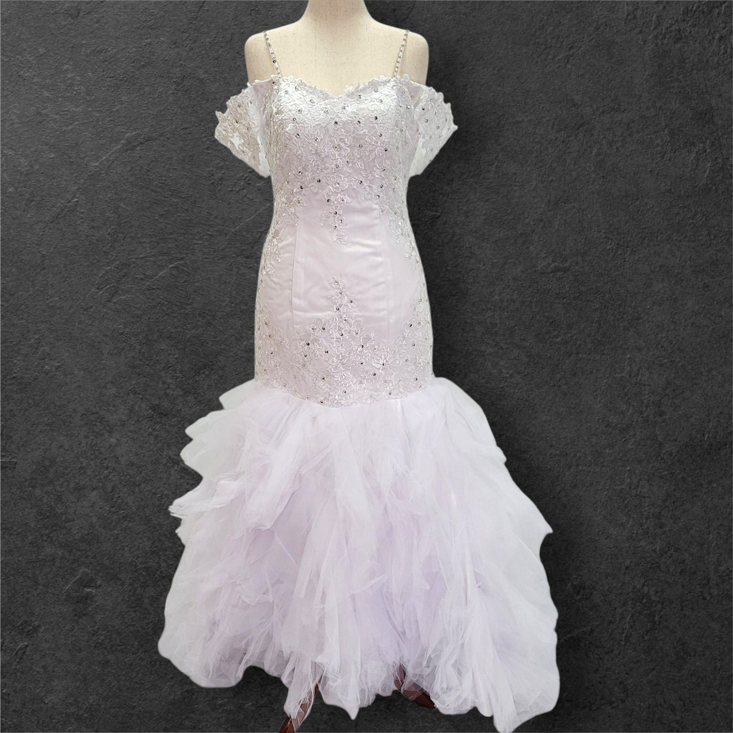 Fun Tulle Trumpet Skirt Wedding Dress with Corset Back and Off Shoulder Sleeves