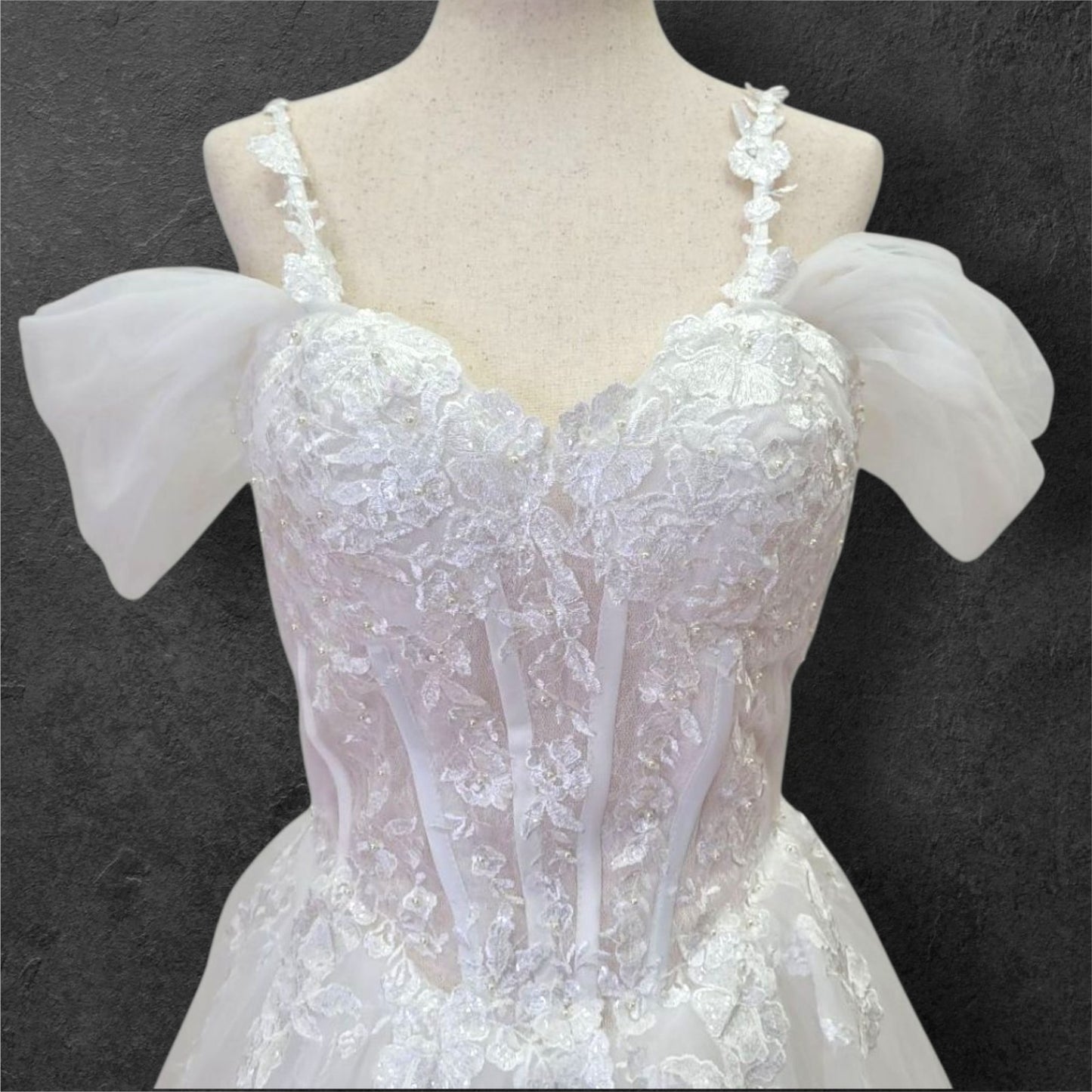 Tulle Off-Shoulder Ballgown Wedding Dress with Corset Boning