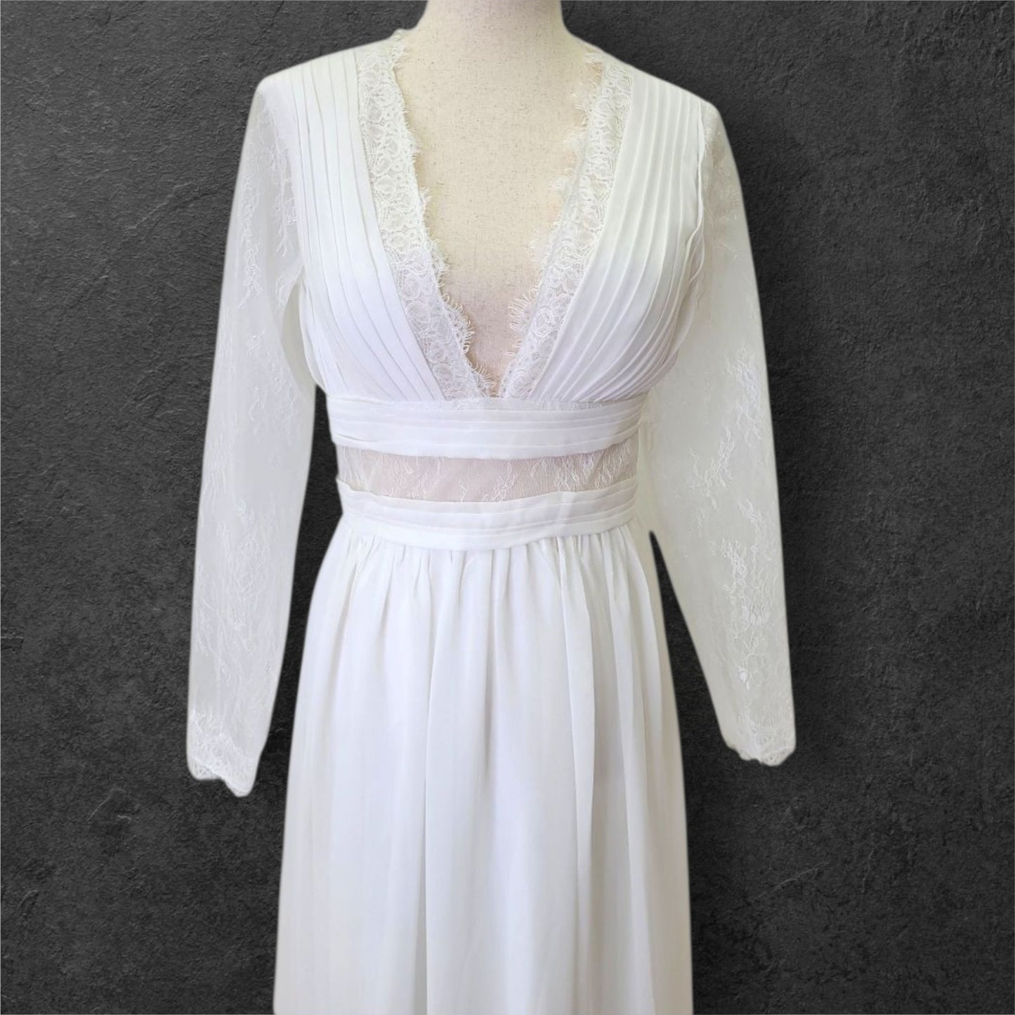 Boho Column Wedding Dress with Semi Sheer Midsection Band