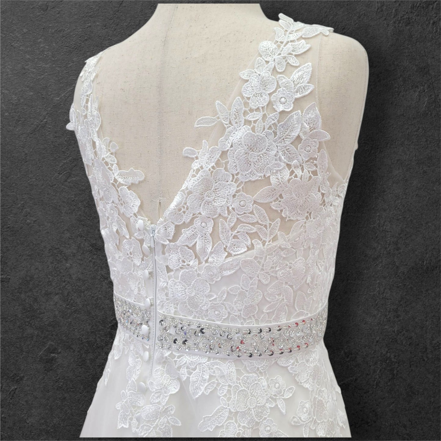 A Line Wedding Dress Silver Belt and Long Train