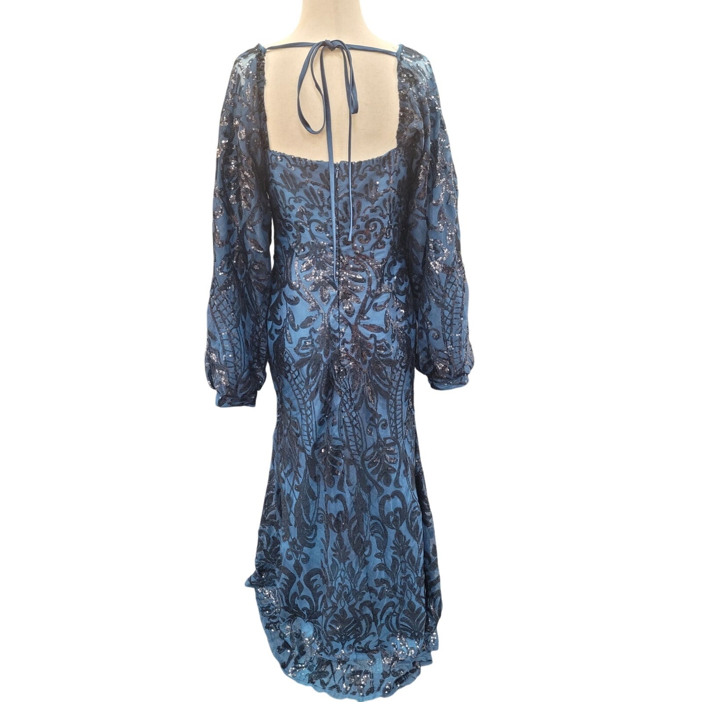Long Sleeved Patterned Sequin Gown