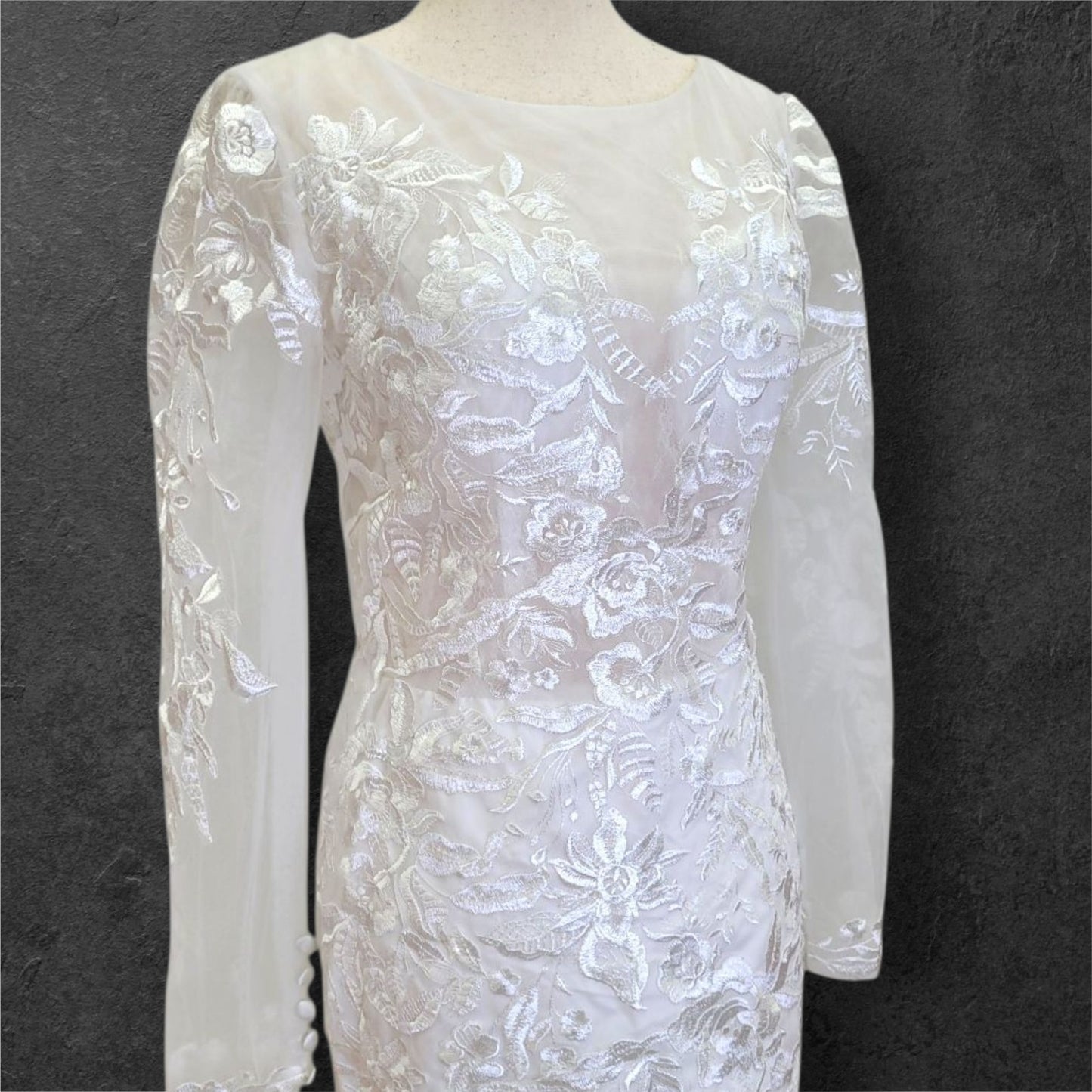 Trumpet Style Wedding Dress with Train and Fitted Long Sleeves