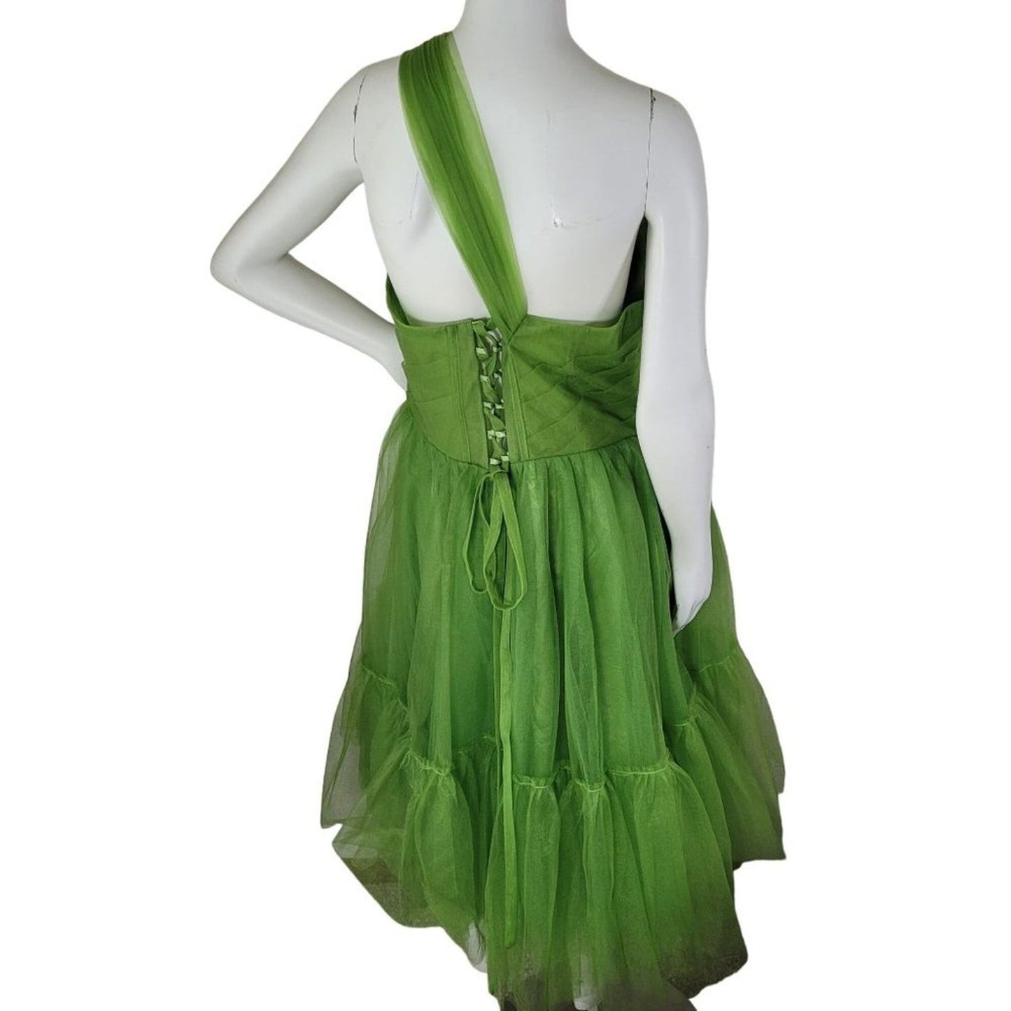 Green Formal Dress Short One Shoulder Size 16